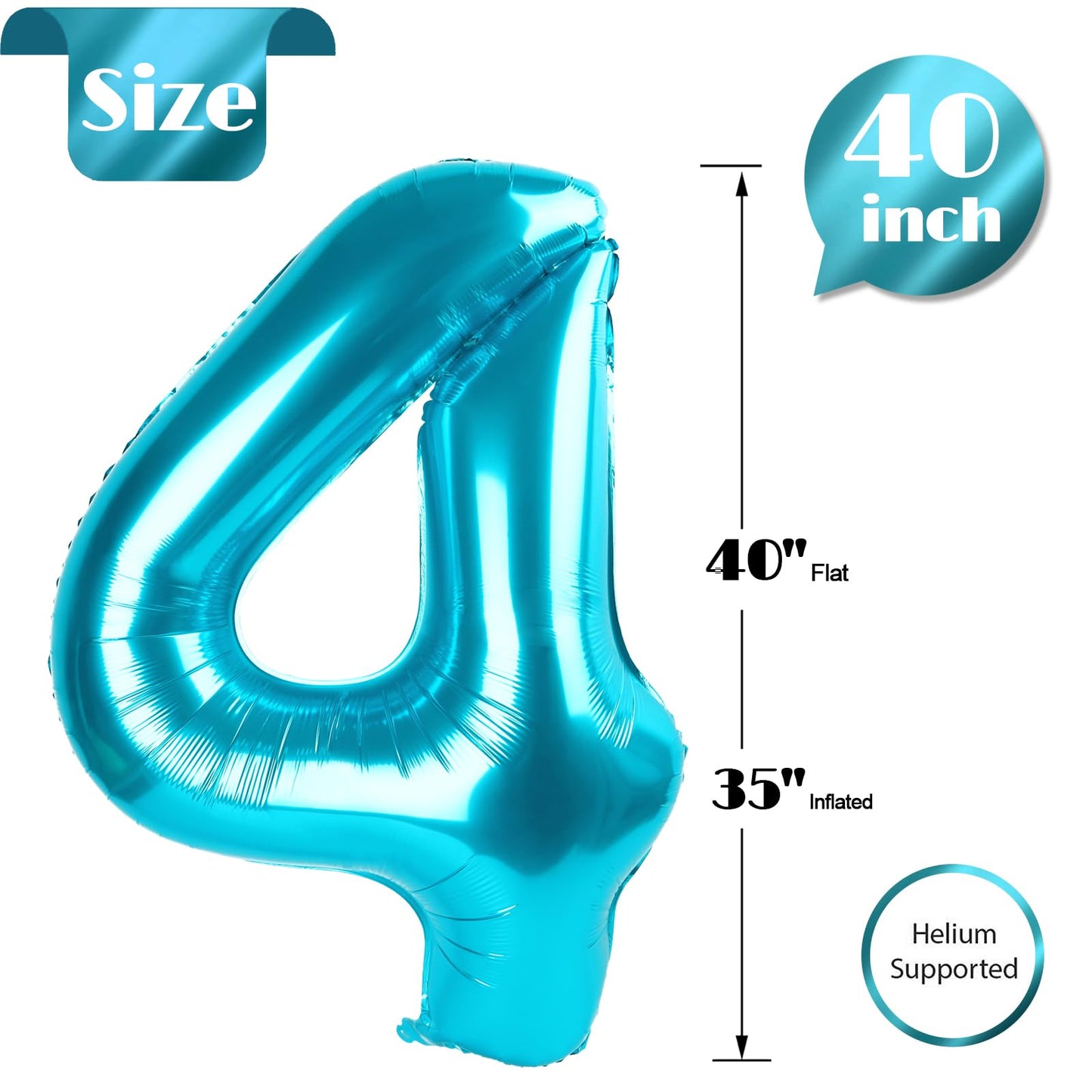 IWERP Light Blue Number 4 Balloon – 40 Inch Fourth Birthday Decor