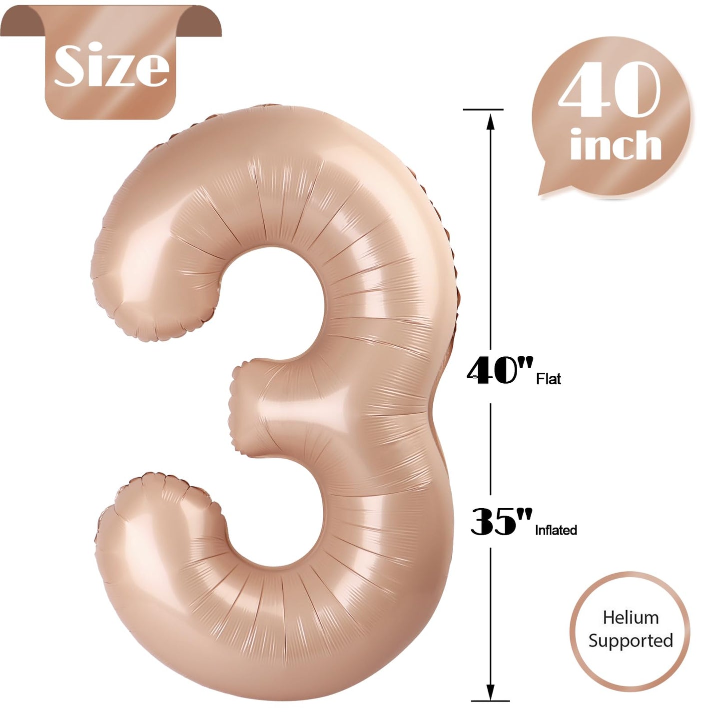 Light Brown 40-Inch Number 3 Balloon | IWERP 3rd Birthday Decor for Boys & Girls