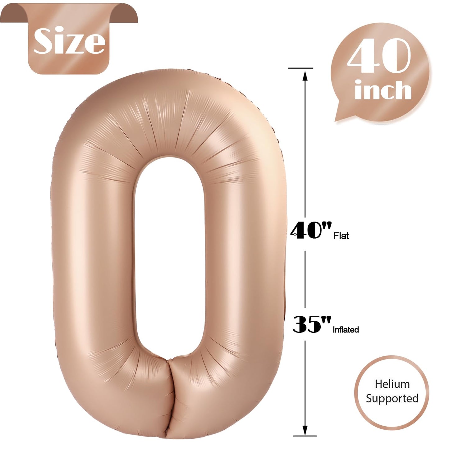 IWERP Light Brown Number 0 Balloon - 40 Inch Birthday Decor for 10th–60th Celebrations
