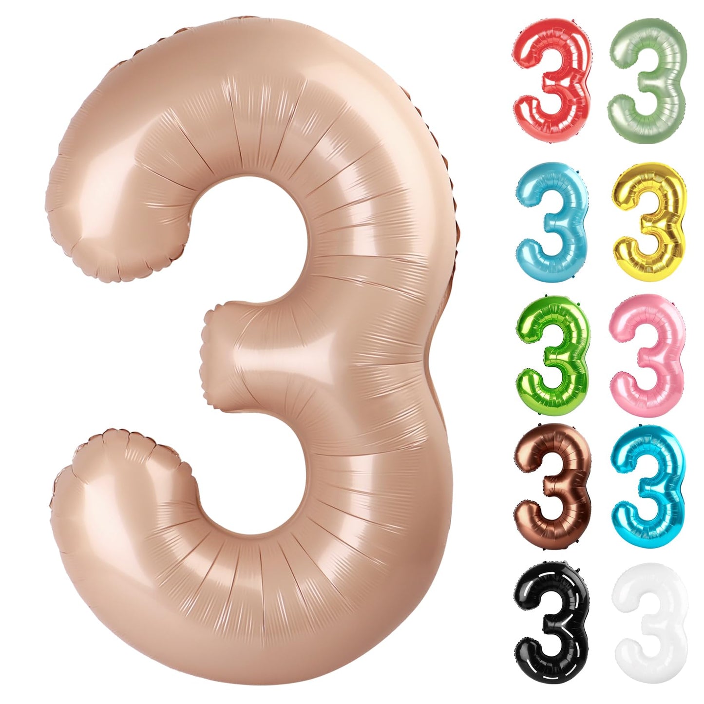 Light Brown 40-Inch Number 3 Balloon | IWERP 3rd Birthday Decor for Boys & Girls