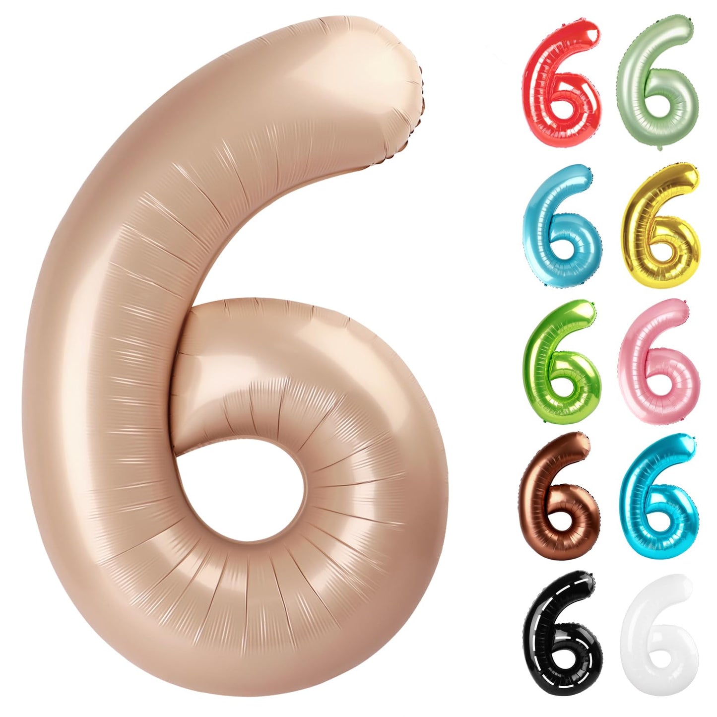 IWERP Light Brown Number 6 Balloon – 40 Inch 6th Birthday Decor