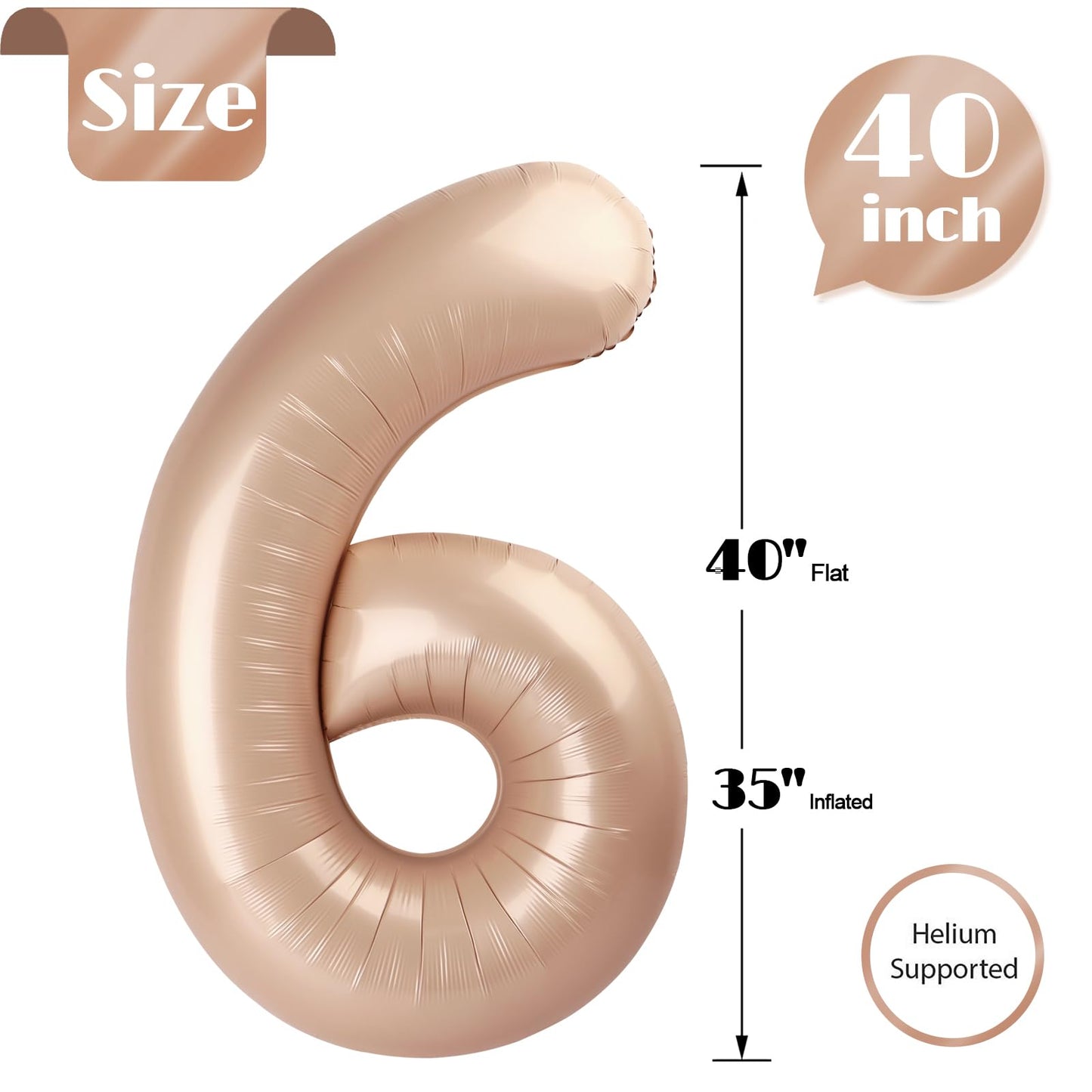 IWERP Light Brown Number 6 Balloon – 40 Inch 6th Birthday Decor