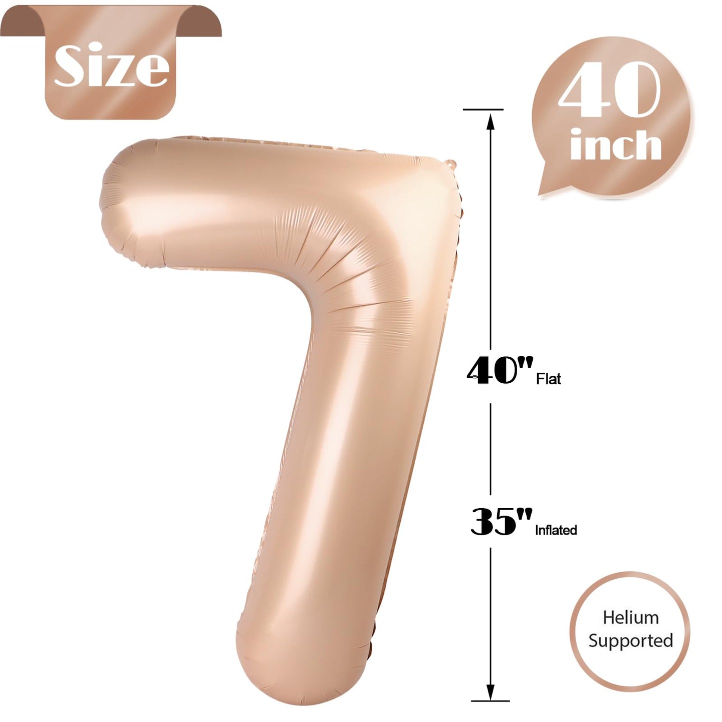 IWERP Light Brown Number 7 Balloon, 40-Inch - 7th Birthday Decorations for Boys & Girls