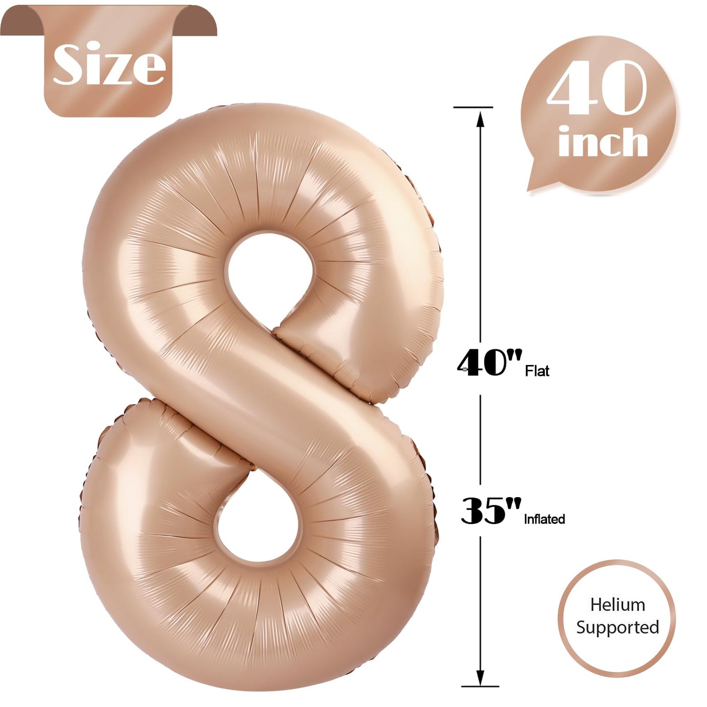 IWERP Light Brown Number 8 Balloon 40 Inch – 8th Birthday Decorations