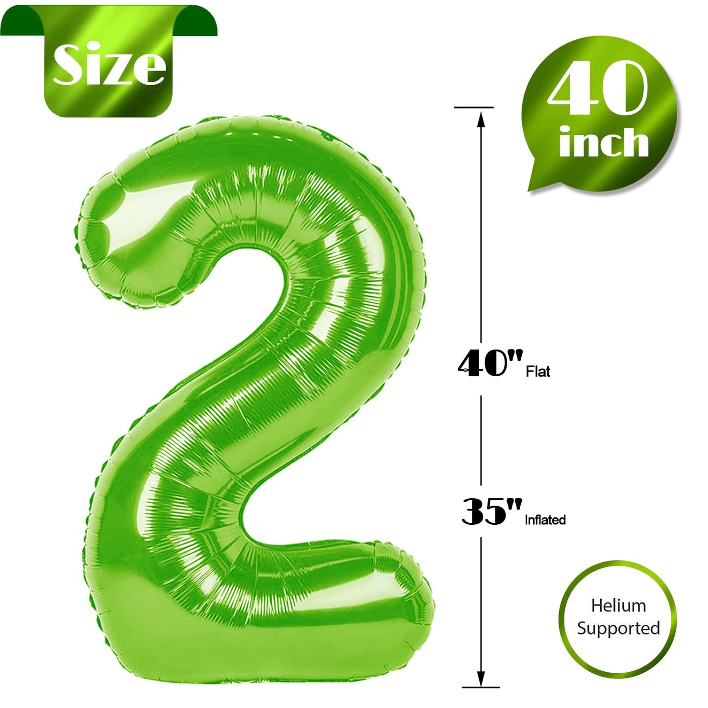 IWERP Light Green 40-Inch Number 2 Balloon – 2nd Birthday Decorations
