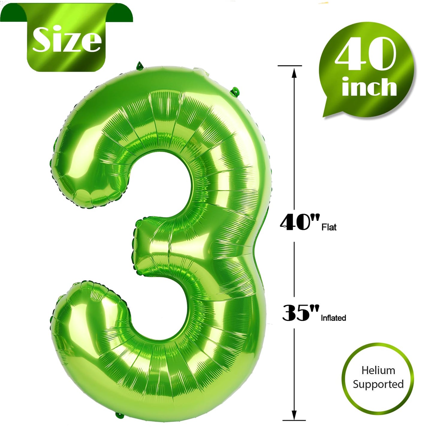IWERP Light Green 40-Inch Number Balloon – 3rd Birthday Decor