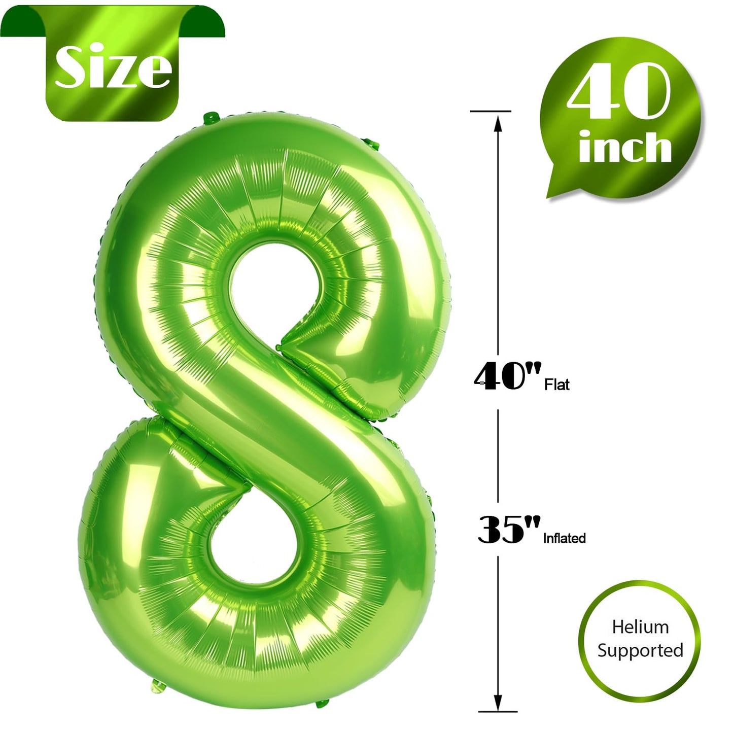 IWERP Light Green 40-Inch Number 8 Balloon – 8th Birthday Decorations