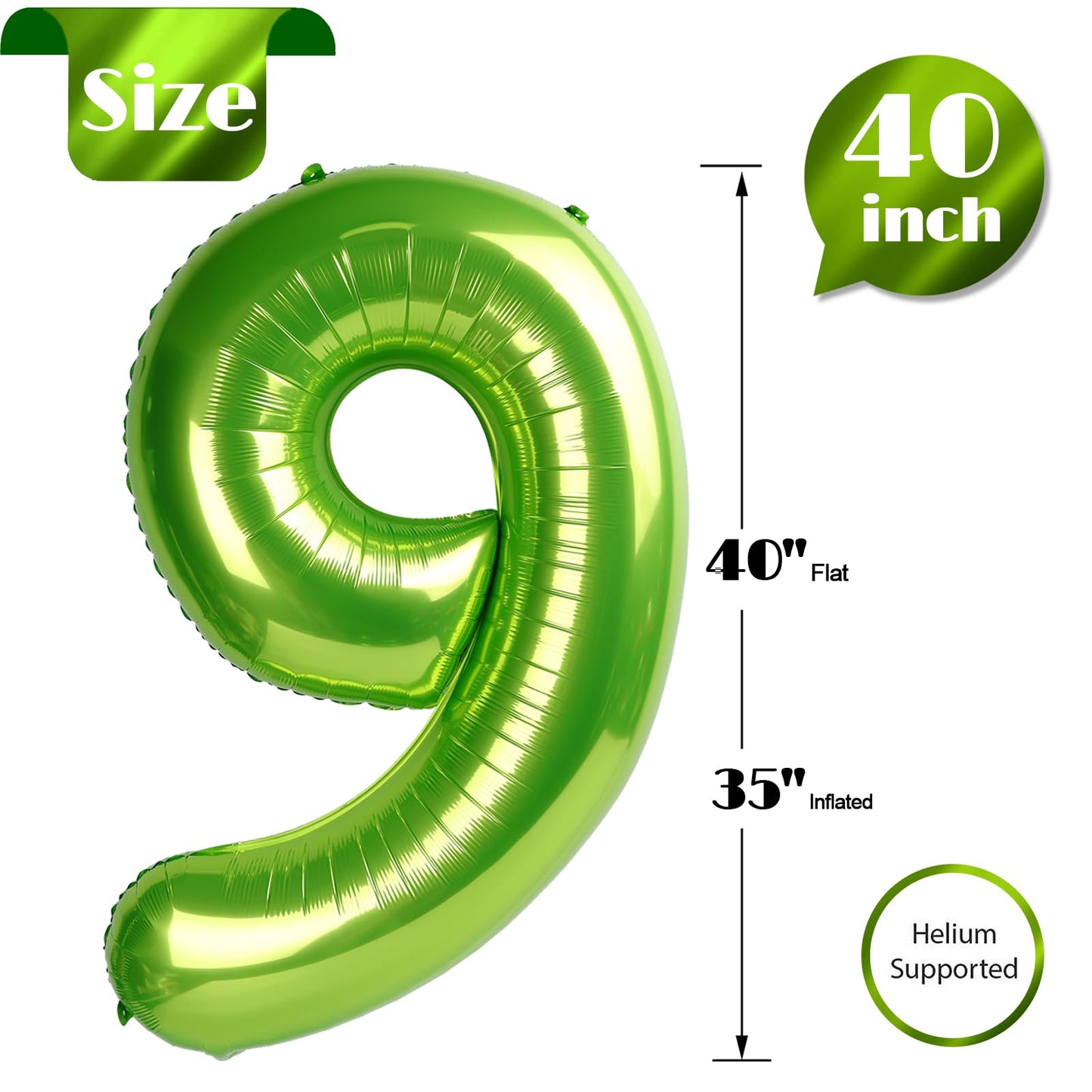 IWERP Light Green 40-Inch Number 9 Balloon – 9th Birthday Decor