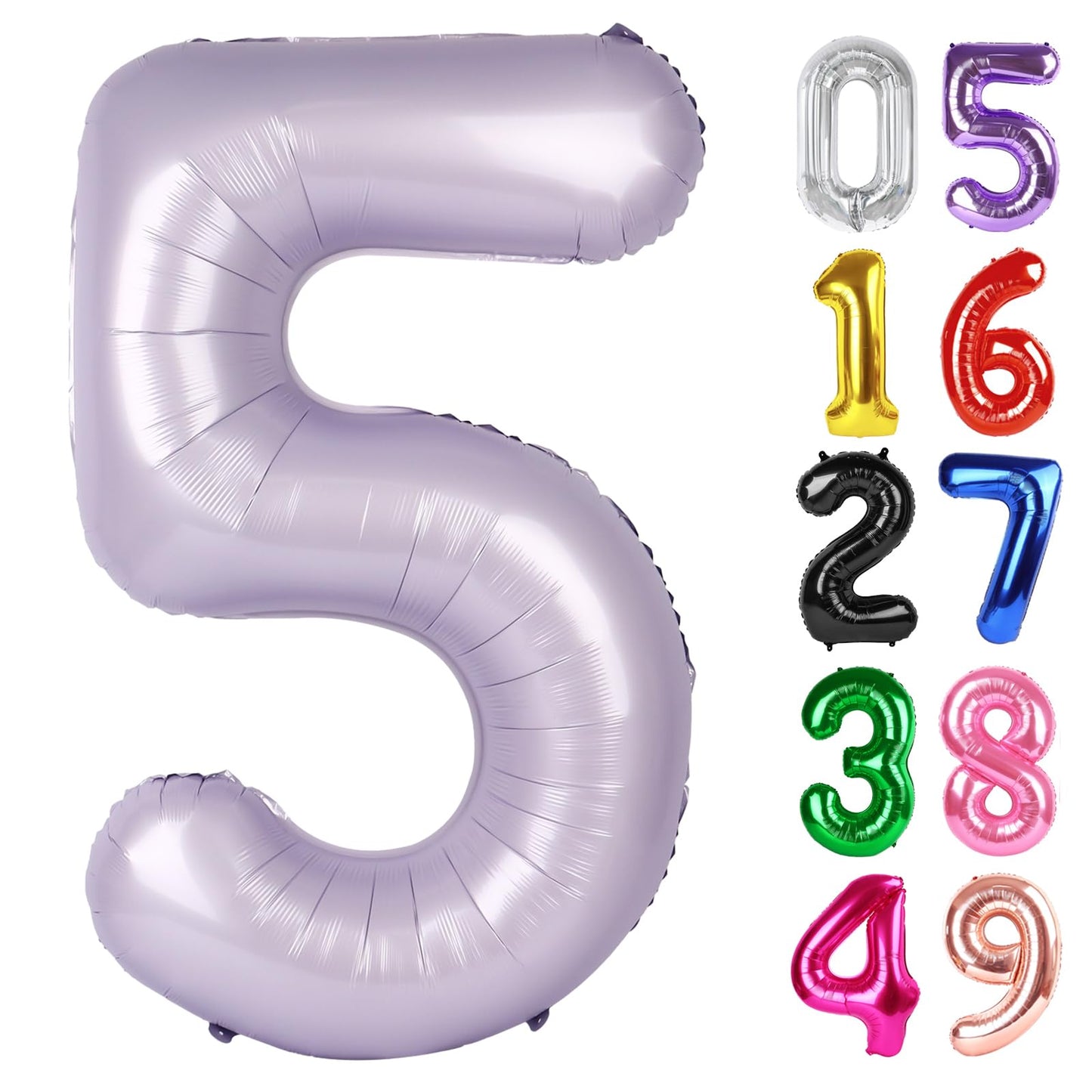 IWERP Lilac 40-Inch Number 5 Foil Balloon for 5th Birthday Party Decorations