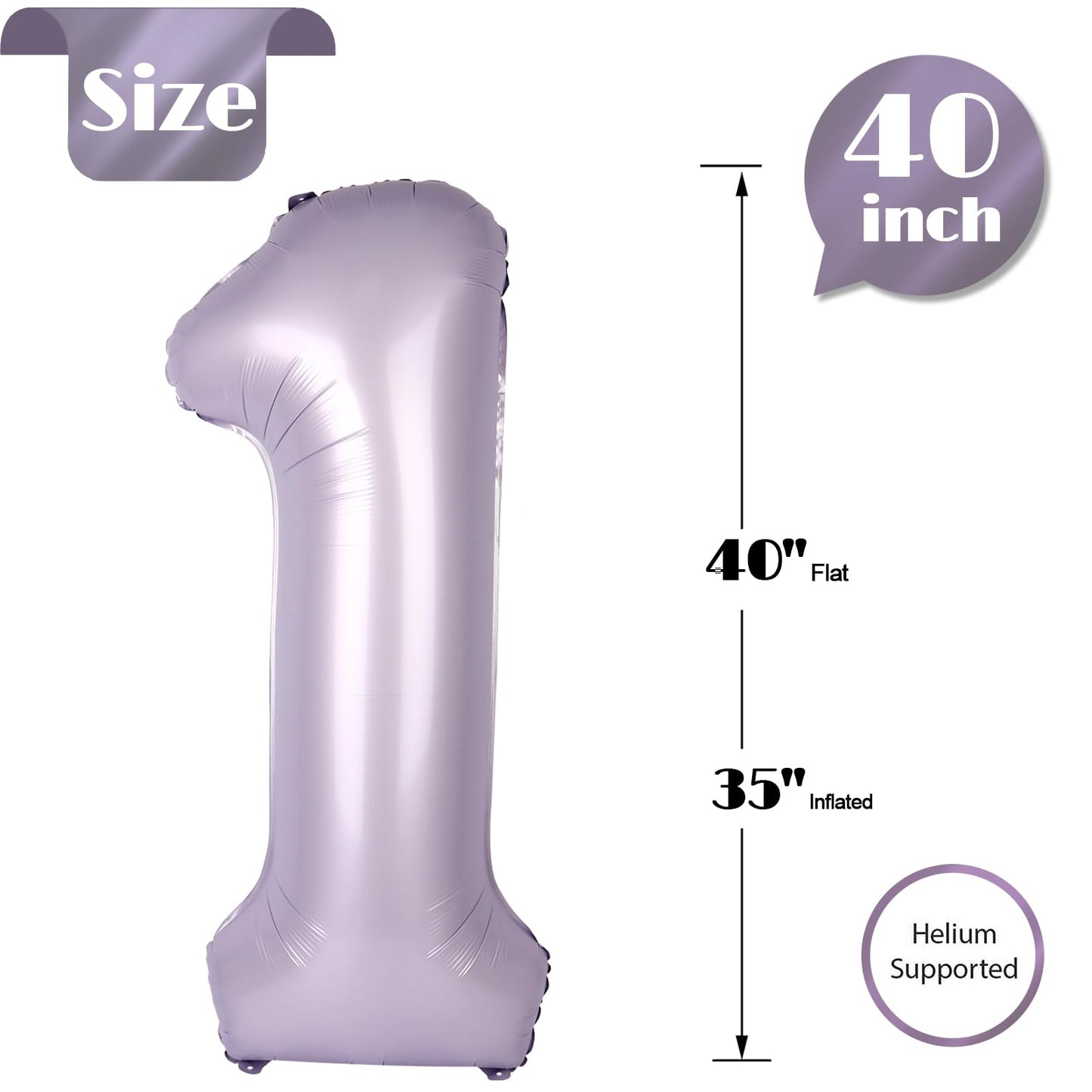 IWERP Lilac Number 1 Balloon – 40-Inch Lavender First Birthday Decoration