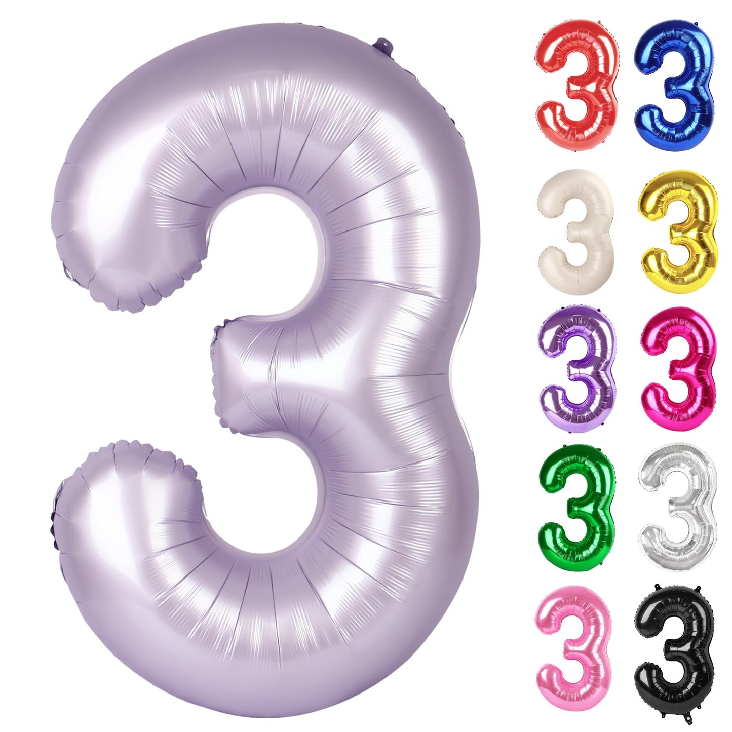 IWERP Lilac Number 3 Balloon 40-Inch Lavender Balloon for 3rd Birthday Decor | Mauve Party Supplies