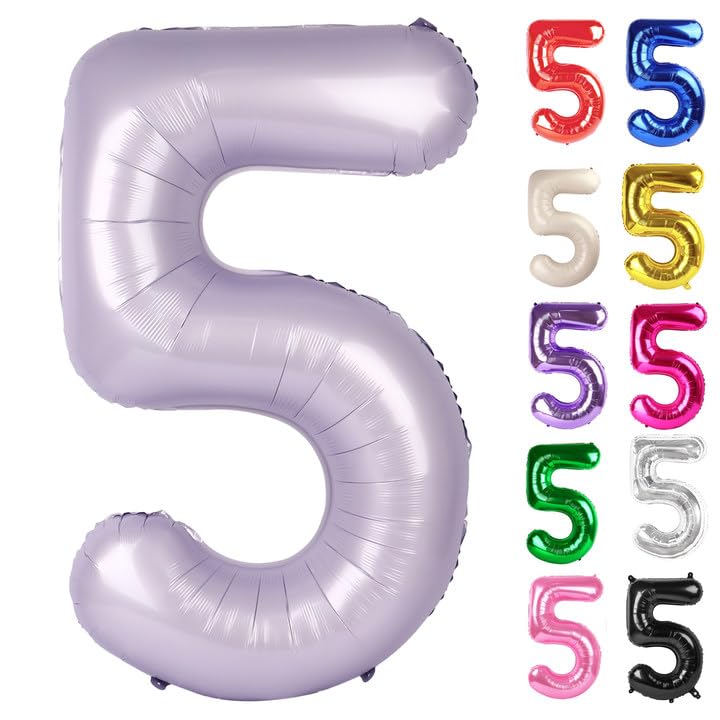 IWERP Lilac Number 5 Balloon 40 Inch – Lavender 5 Balloon for 5th Birthday