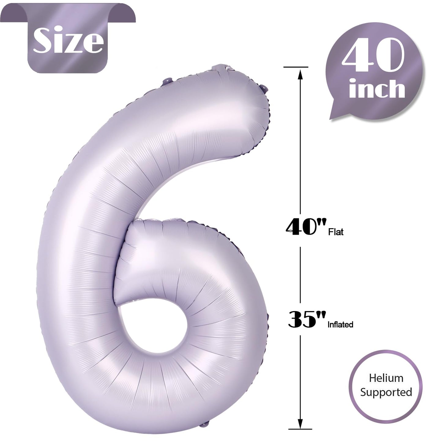 IWERP Lilac Number 6 Balloon 40 Inch — 6th Birthday Party Decor