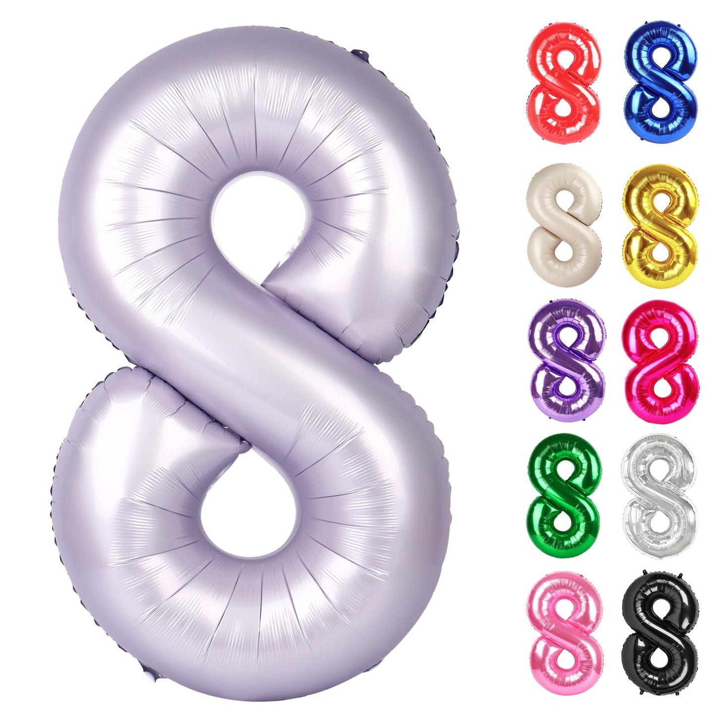 IWERP Lilac Number 8 Balloon 40 Inch – Lavender 8th Birthday Decor