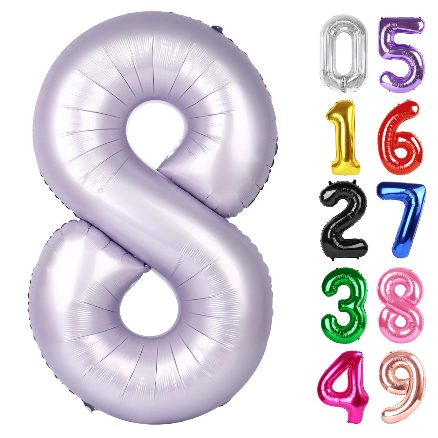 IWERP Lilac Number 8 Balloon — 40-Inch Giant 8th Birthday Foil Balloon for Party Decor