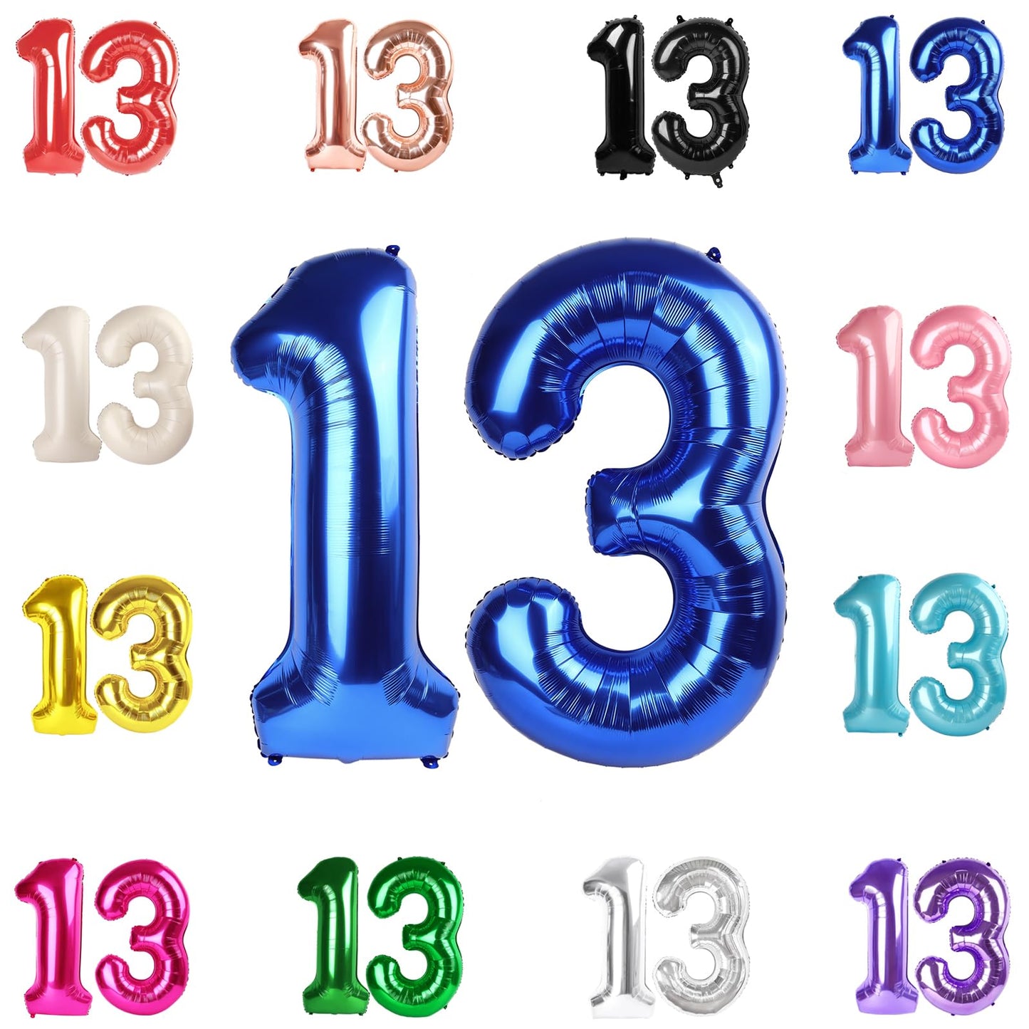 IWERP 40-Inch Metallic Blue 13 Balloon – 13th Birthday & Milestone Celebration Decor