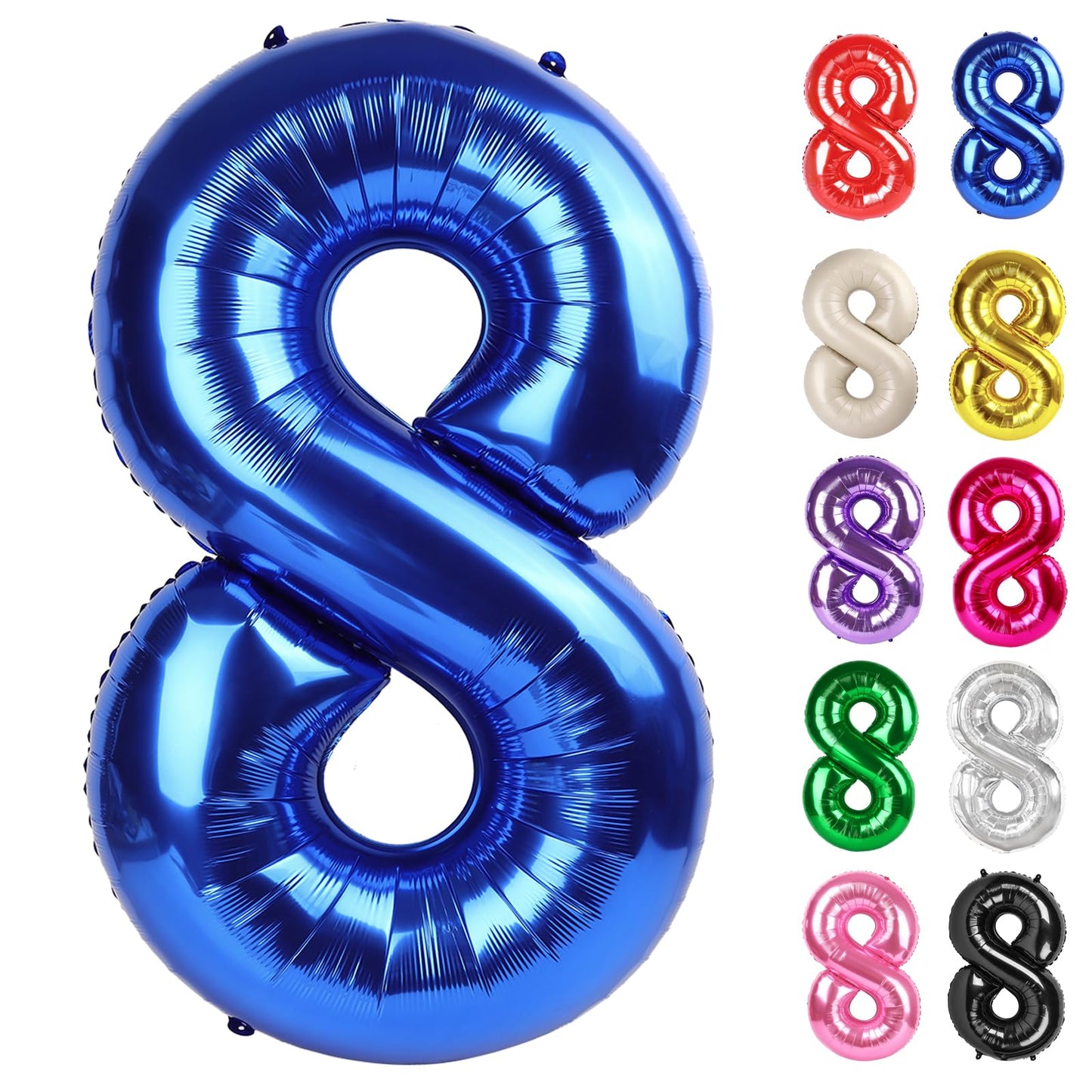 IWERP Metallic Blue 40-Inch Number 8 Balloon – 8th Birthday Decoration, Navy Blue Party Supplies