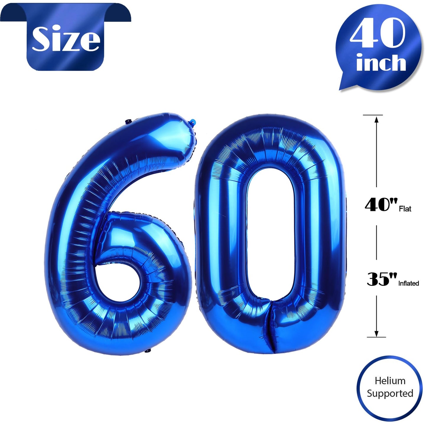 IWERP 60 Balloon Number - 40-Inch Metallic Blue Birthday & Anniversary Decor