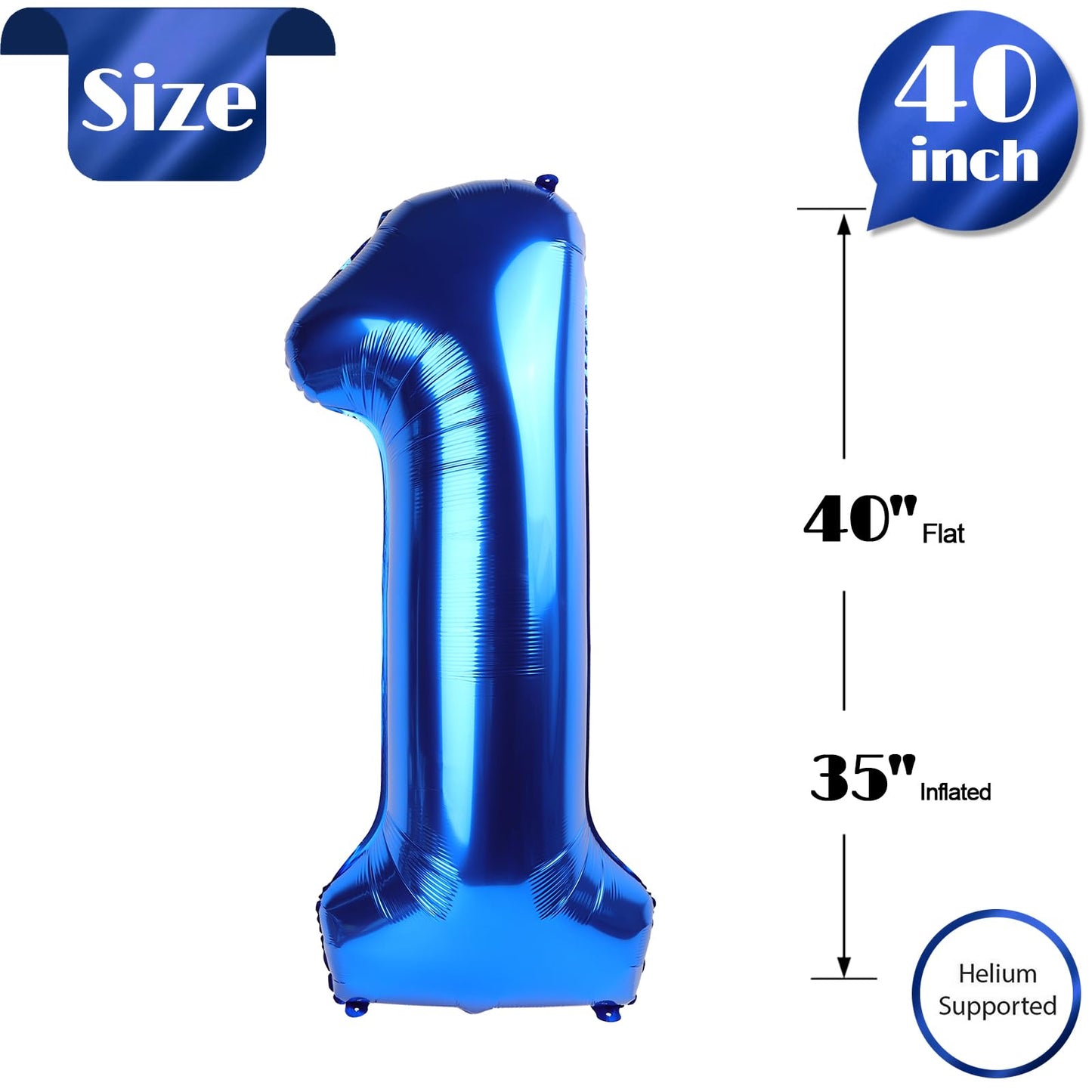 IWERP Metallic Blue 40-Inch Number 1 Balloon – First Birthday Party Decorations