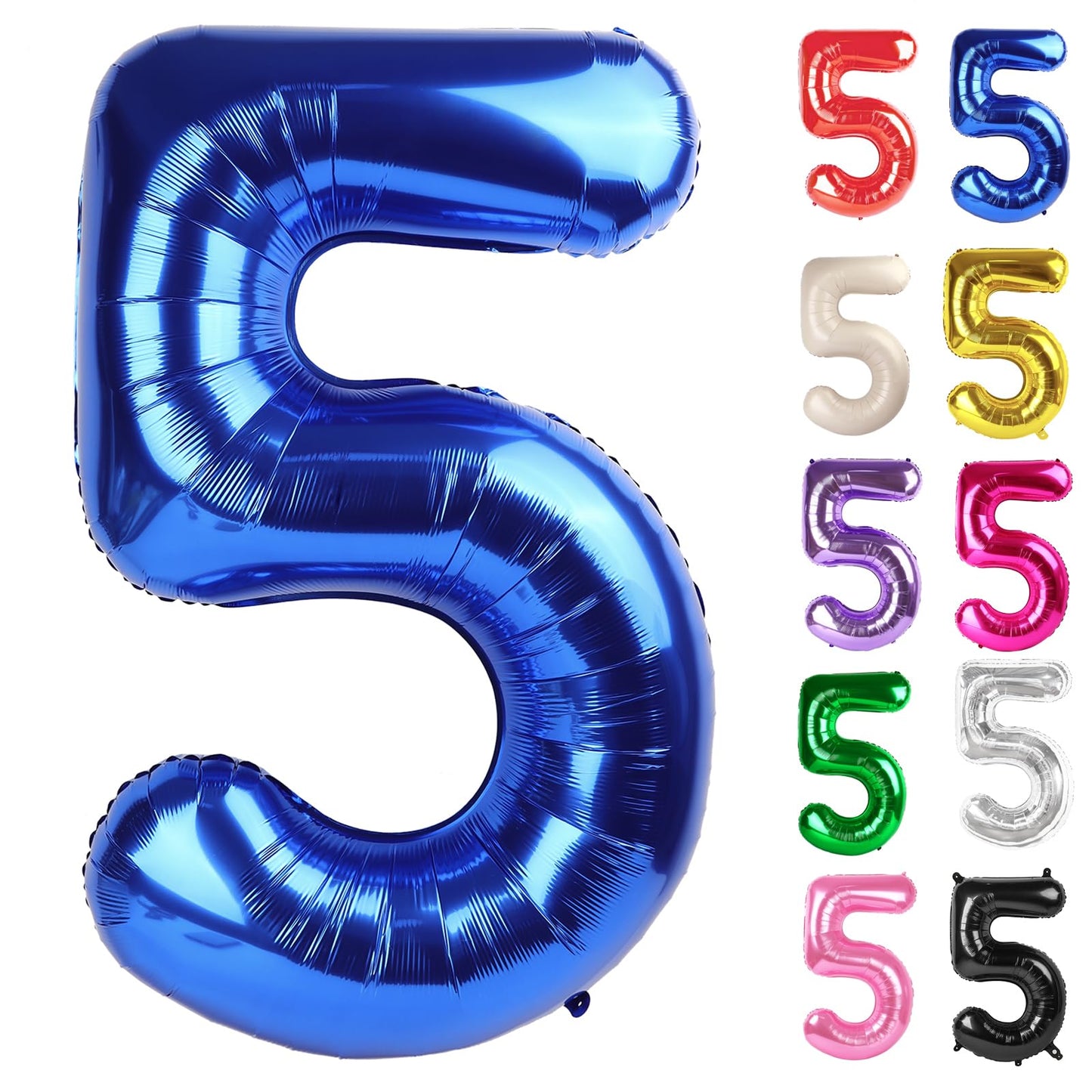 IWERP Metallic Blue Number 5 Balloon 40 Inch – 5th Birthday Decorations, Navy Blue Party Supplies