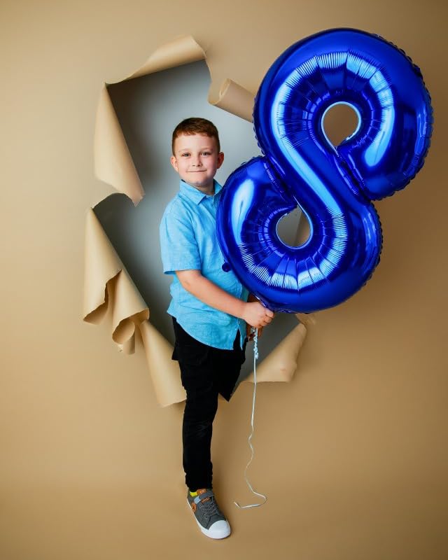 IWERP Navy Blue 40-Inch Number 8 Balloon | Blue Birthday Decorations & 8th Birthday Party Supplies