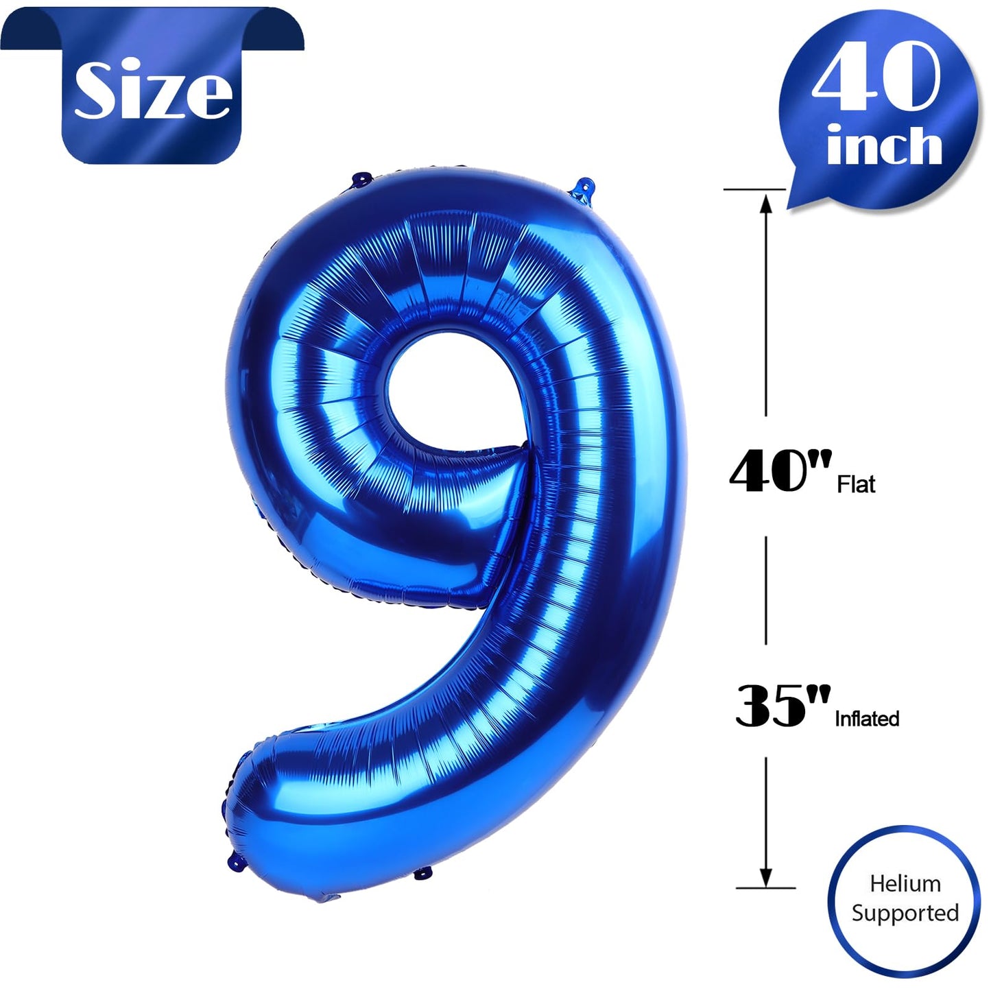 IWERP Navy Blue 9 Balloon – 40 Inch Number Balloon for Birthday Parties