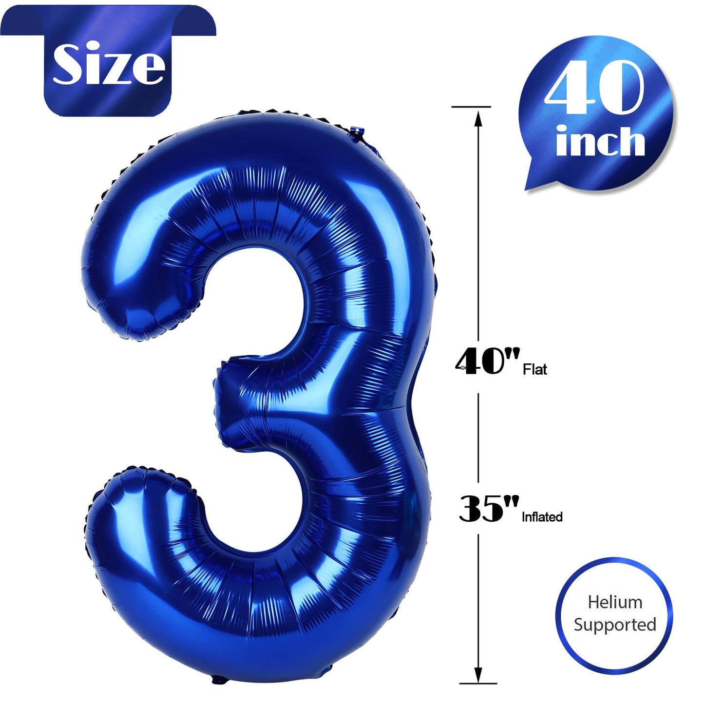 IWERP Night Blue 40-Inch Number 3 Balloon – 3rd Birthday Decorations