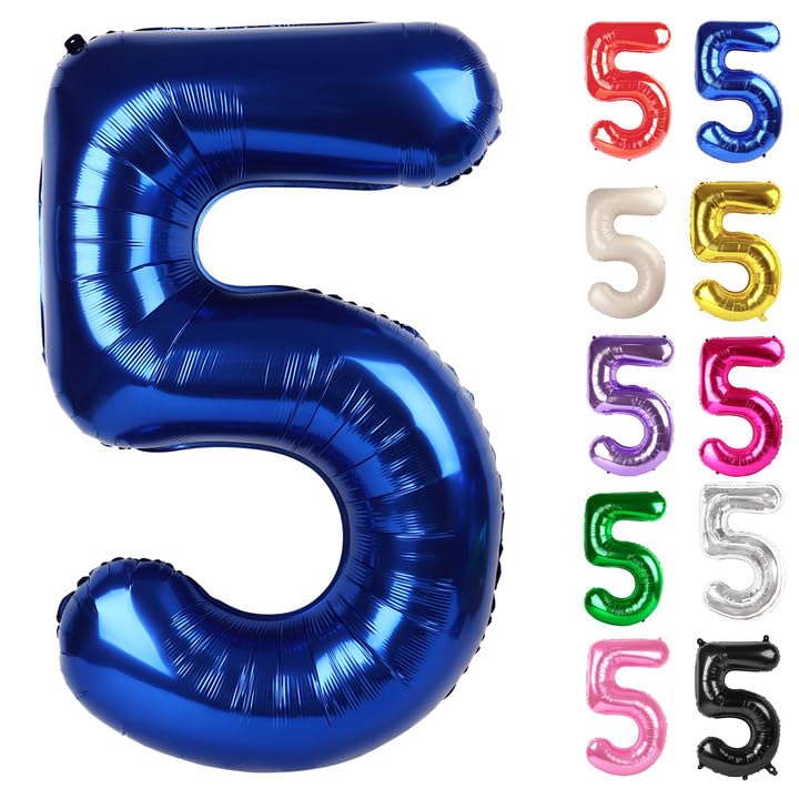 IWERP Night Blue 40-Inch Number 5 Balloon – 5th Birthday Decorations