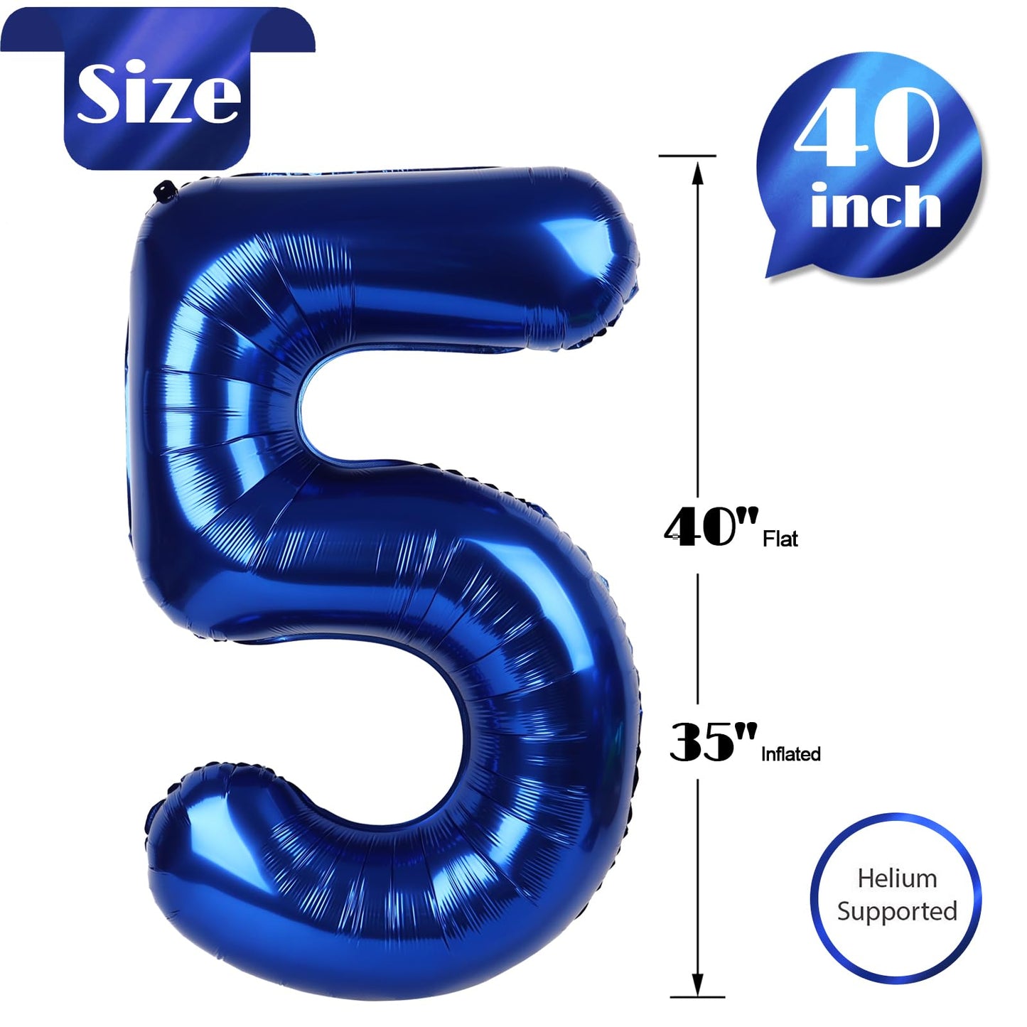 IWERP Night Blue 40-Inch Number 5 Balloon – 5th Birthday Decorations
