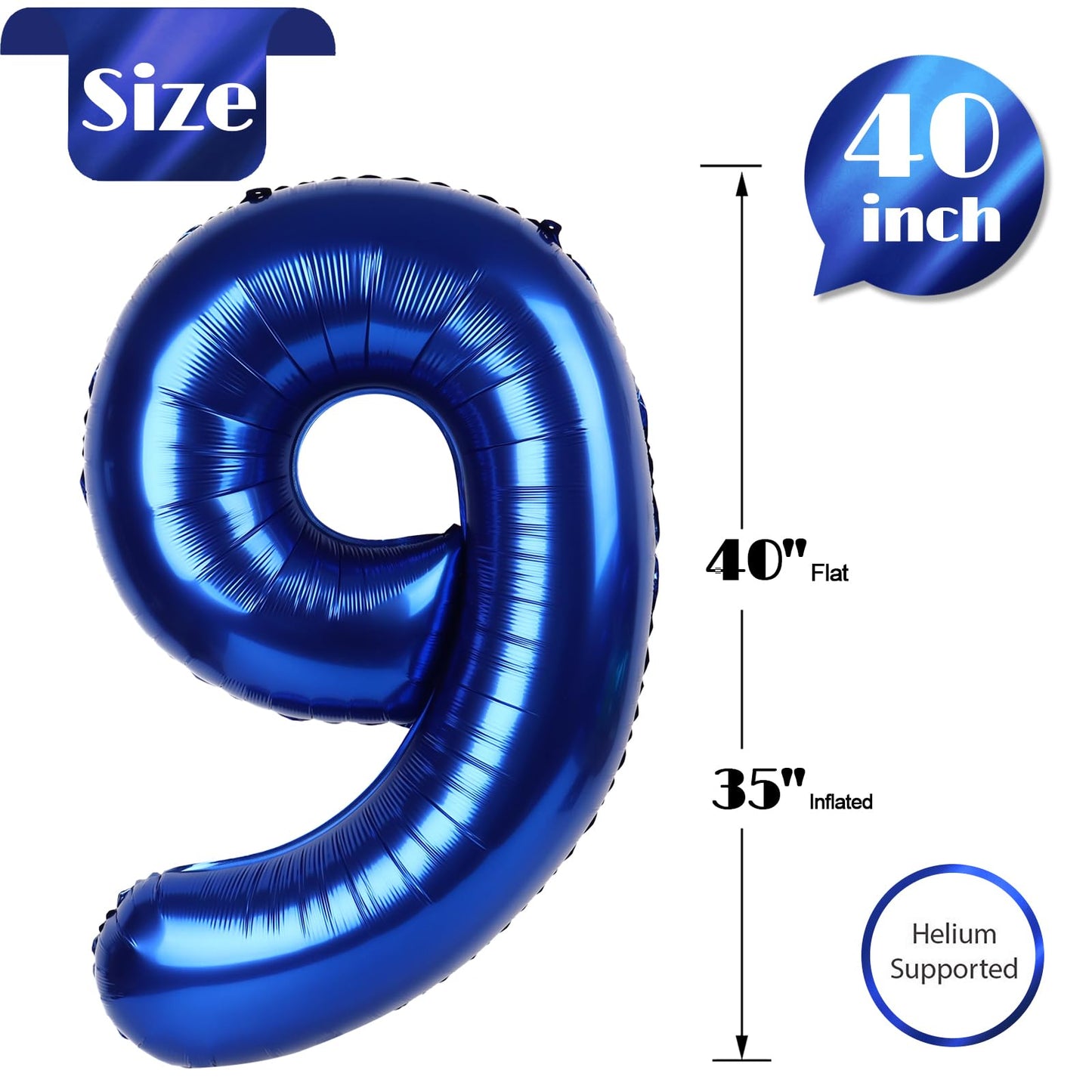 IWERP Night Blue 40-Inch Number 9 Balloon | 9th Birthday Decorations & Party Supplies