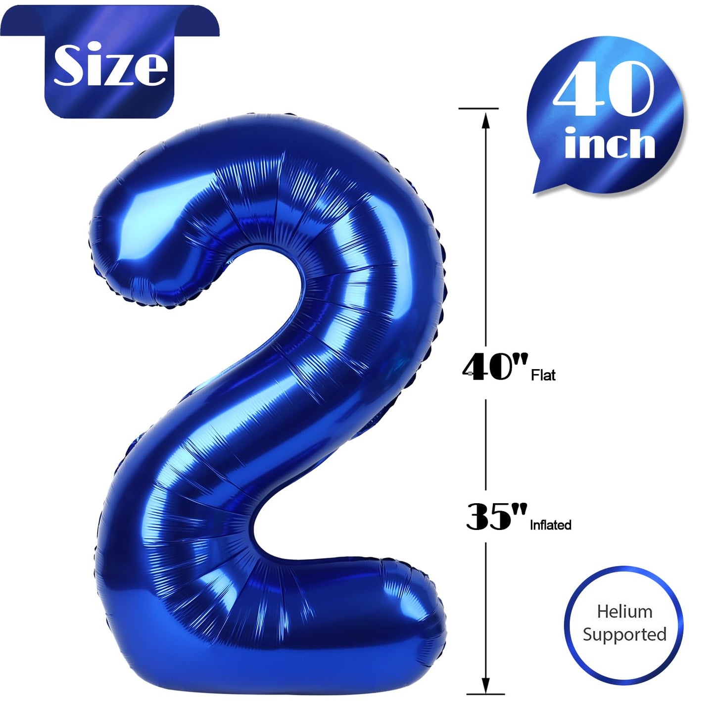 IWERP Night Blue 40-Inch Number 2 Balloon – 2nd Birthday Decorations