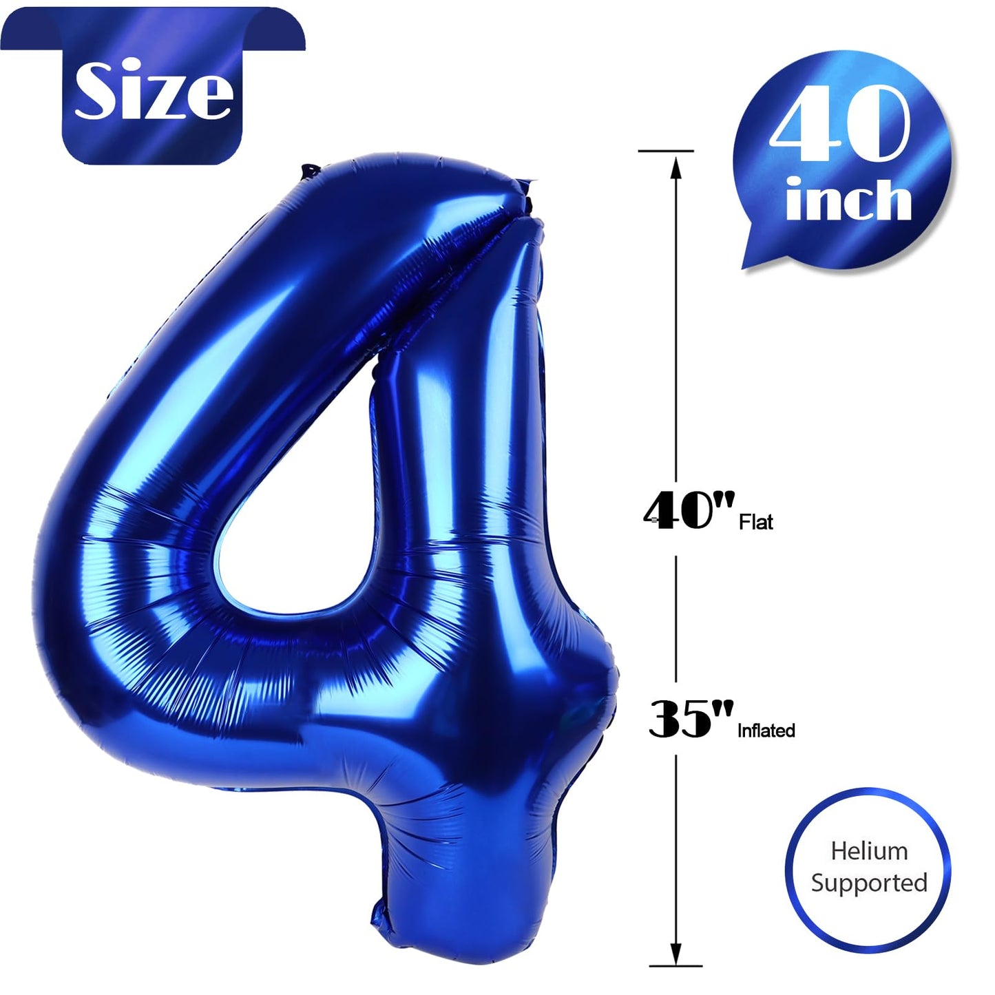IWERP Night Blue 40-Inch Number 4 Balloon – Fourth Birthday Decorations