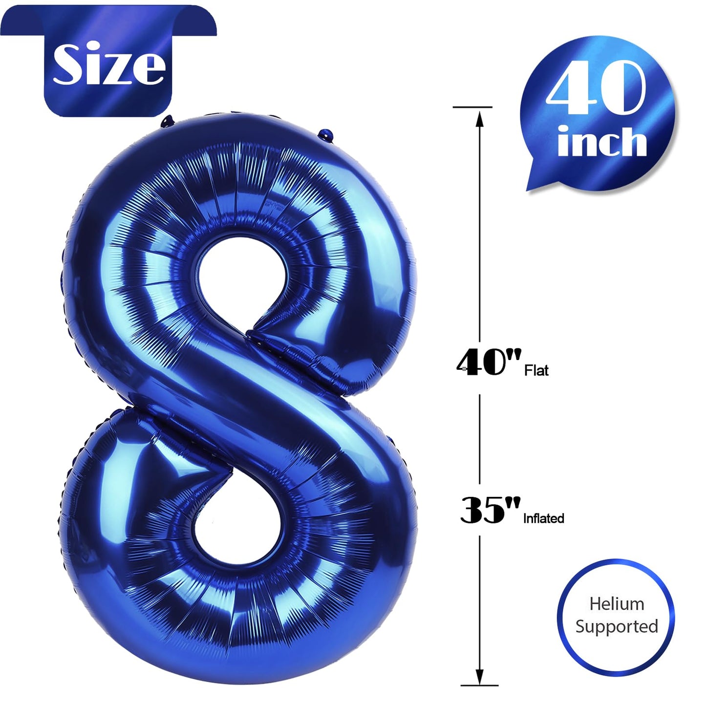 IWERP Night Blue 40-Inch 8 Balloon – 8th Birthday Decorations & Party Supplies