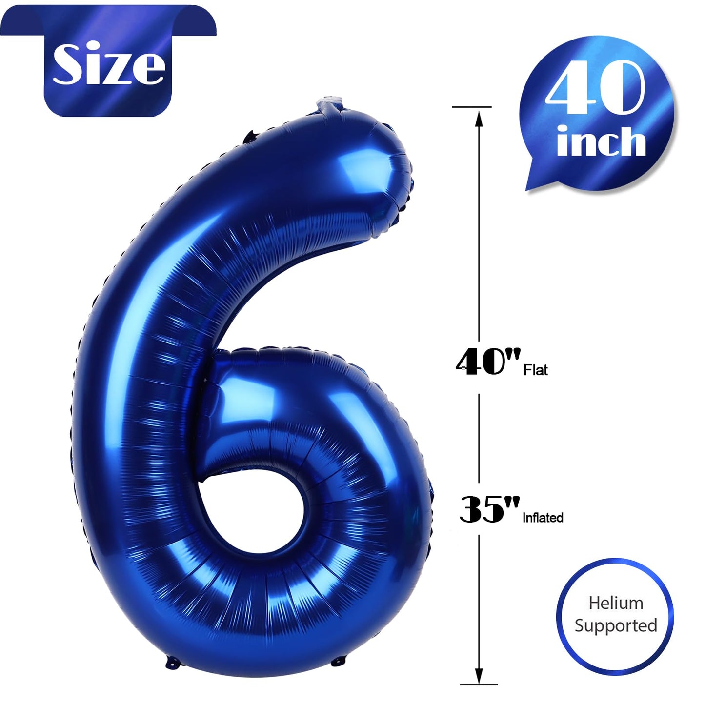 IWERP Night Blue Number 6 Balloon 40 Inch – 6th Birthday Party Decor