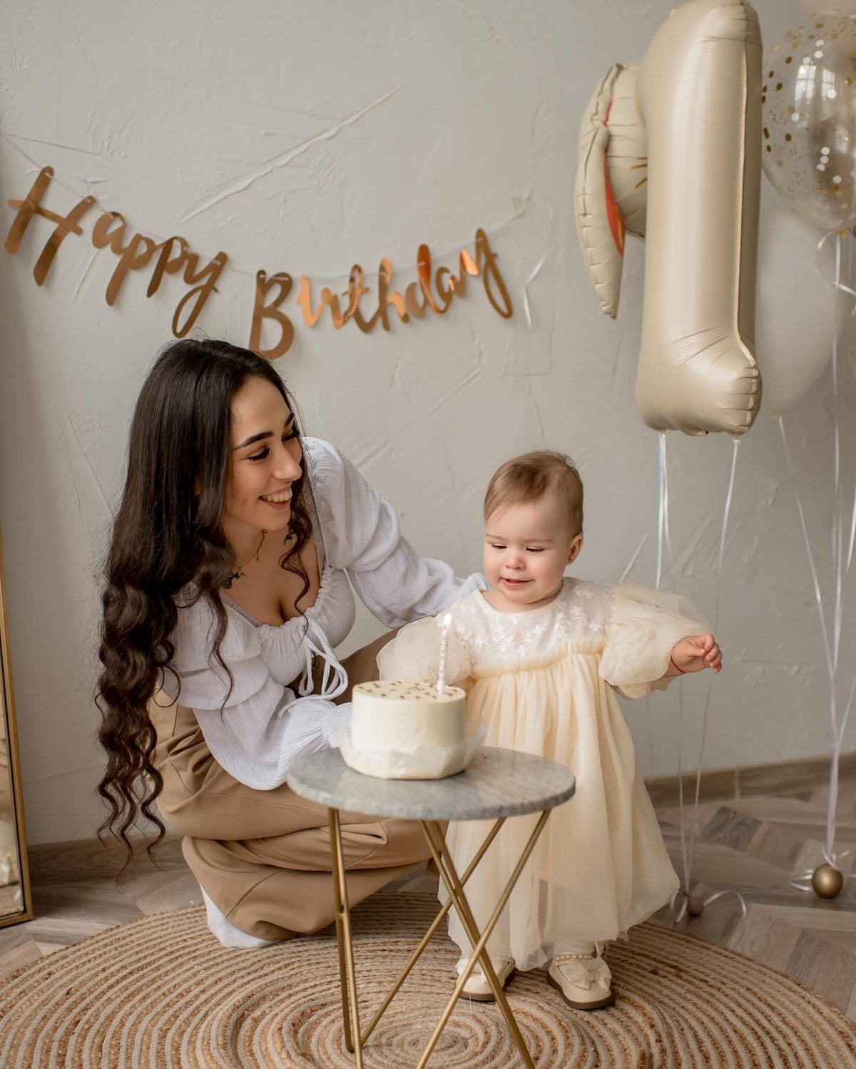 IWERP Cream Number 1 Balloon – 40-Inch First Birthday Decor for Baby, Boy or Girl