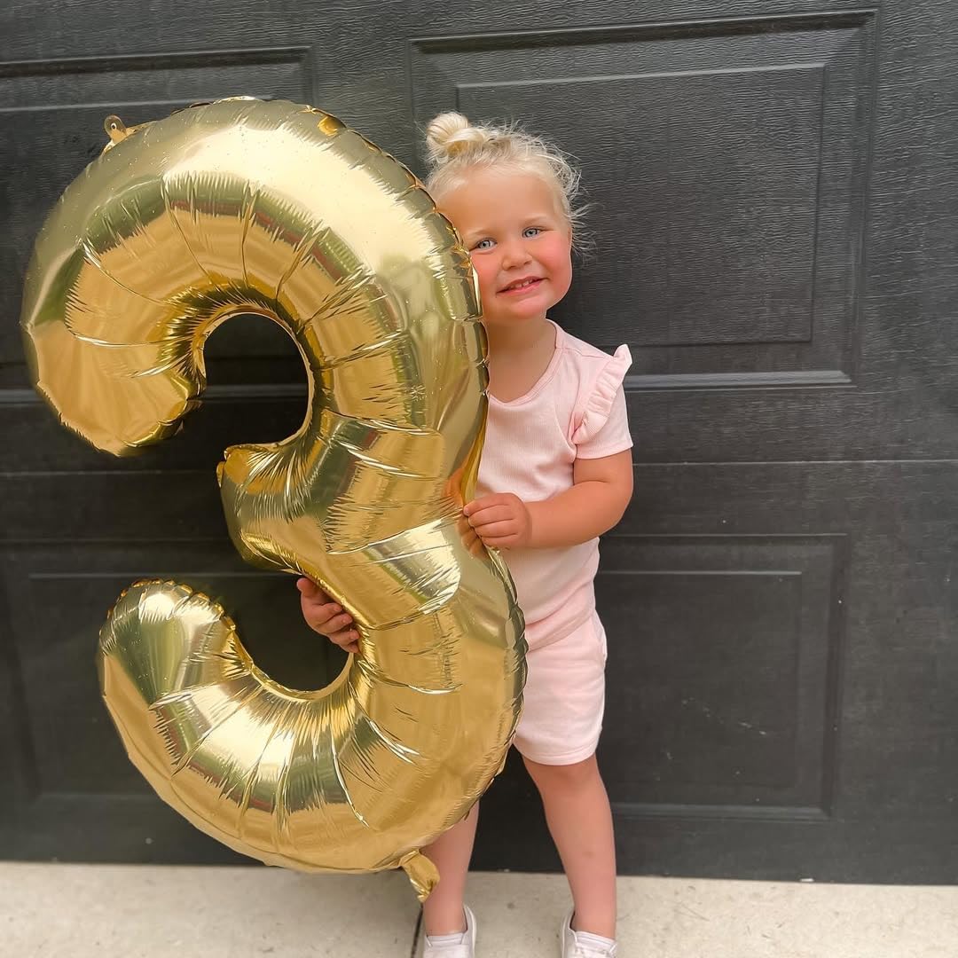 IWERP Champagne Gold 3 Balloon - 40 Inch Number Balloon for 3rd Birthday Party Decorations