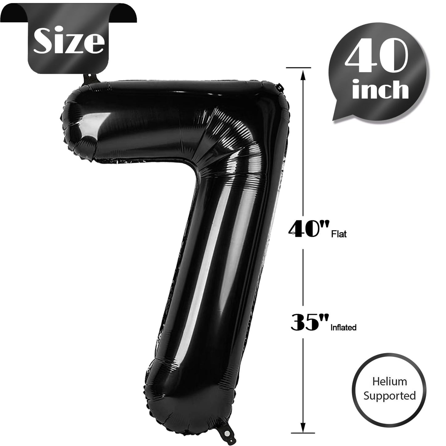 IWERP Black 40-Inch Number 7 Balloon – 7th Birthday Decorations