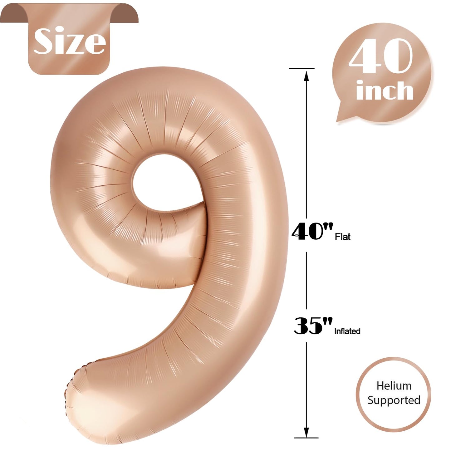 IWERP Light Brown Number 9 Balloon 40-Inch – 9th Birthday Decorations