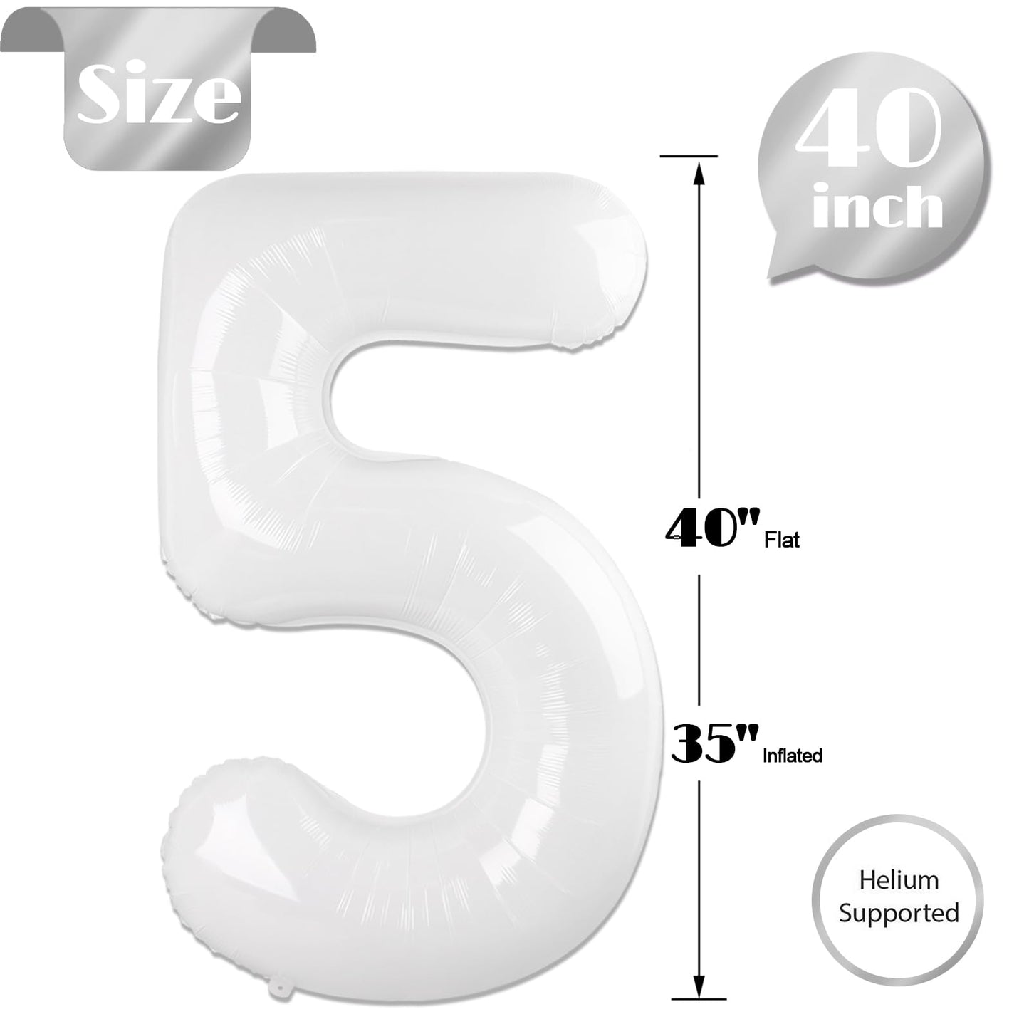 IWERP White Number 5 Balloon 40 Inch – 5th Birthday Decor & Party Supplies