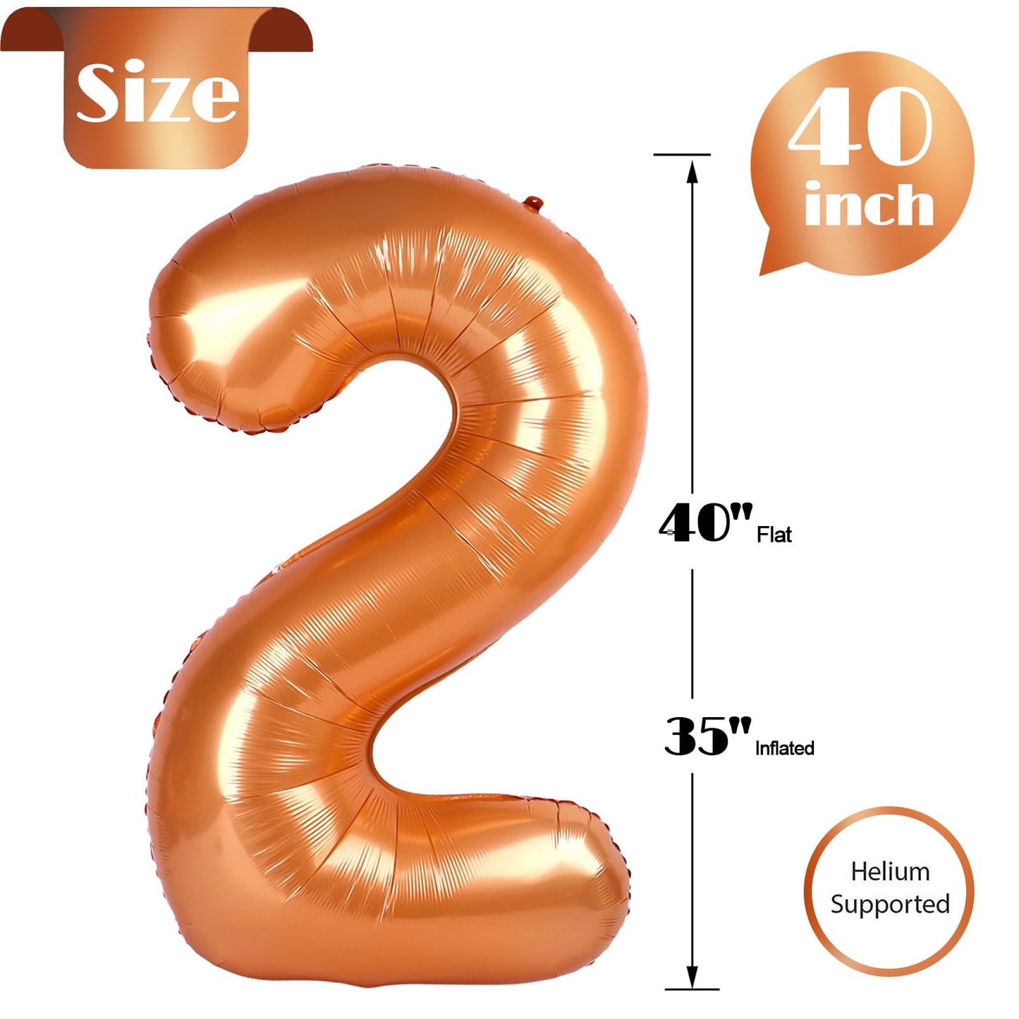 IWERP Orange 2 Balloon – 40 Inch Number Balloon for 2nd Birthday