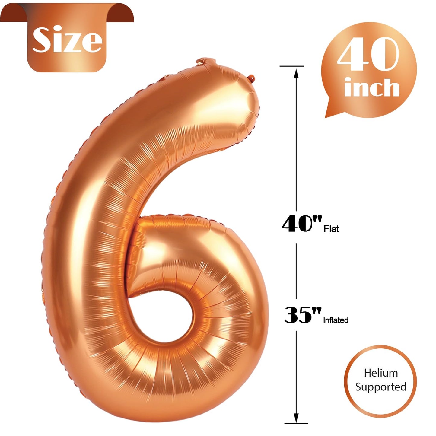 IWERP Orange 6 Balloon – 40 Inch Number Balloon for Birthday Celebrations