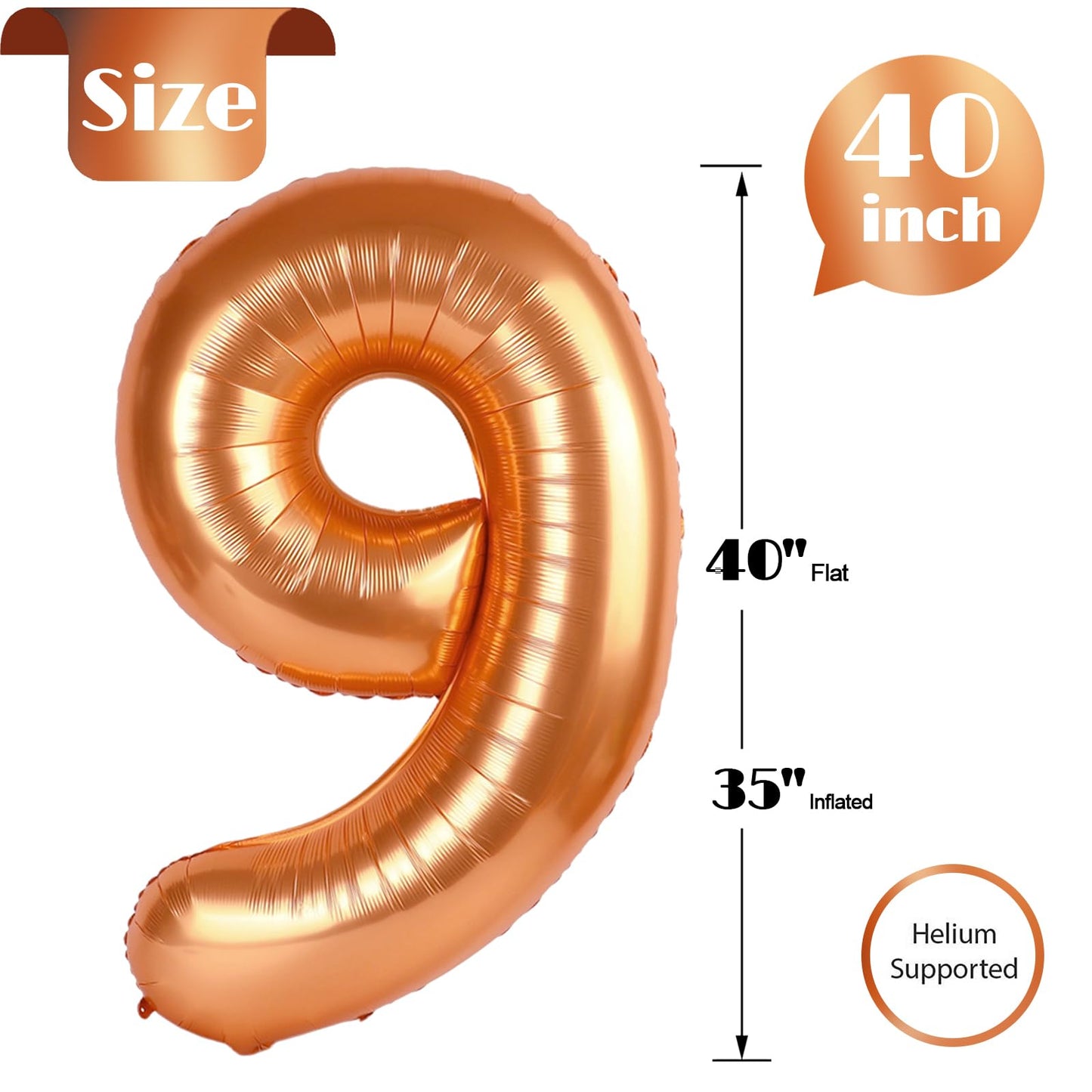 IWERP Orange 9 Balloon – 40-Inch Giant Number Balloon for Birthday Parties