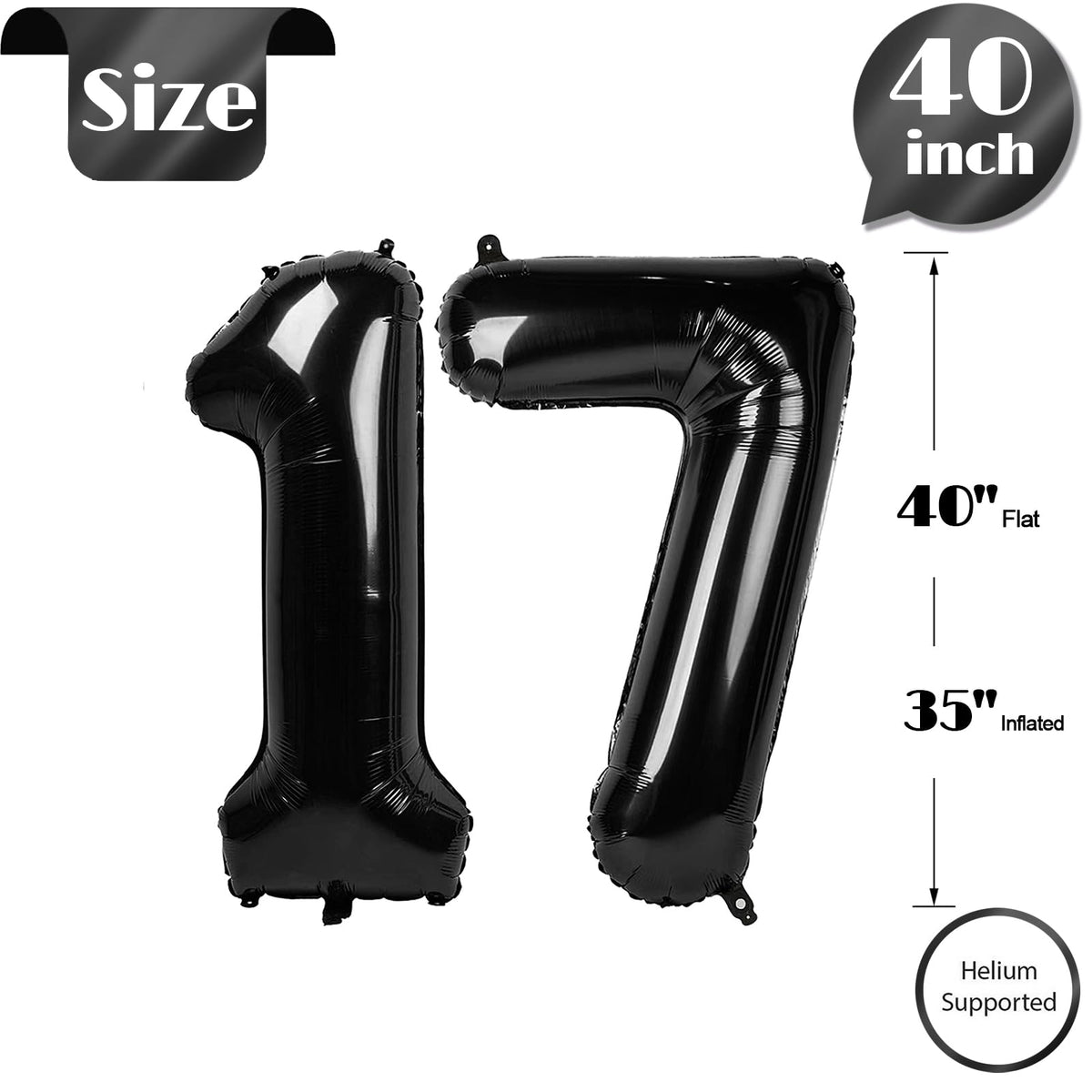 IWERP Black Number 17 Balloon — 40 Inch 17th Birthday Decorations