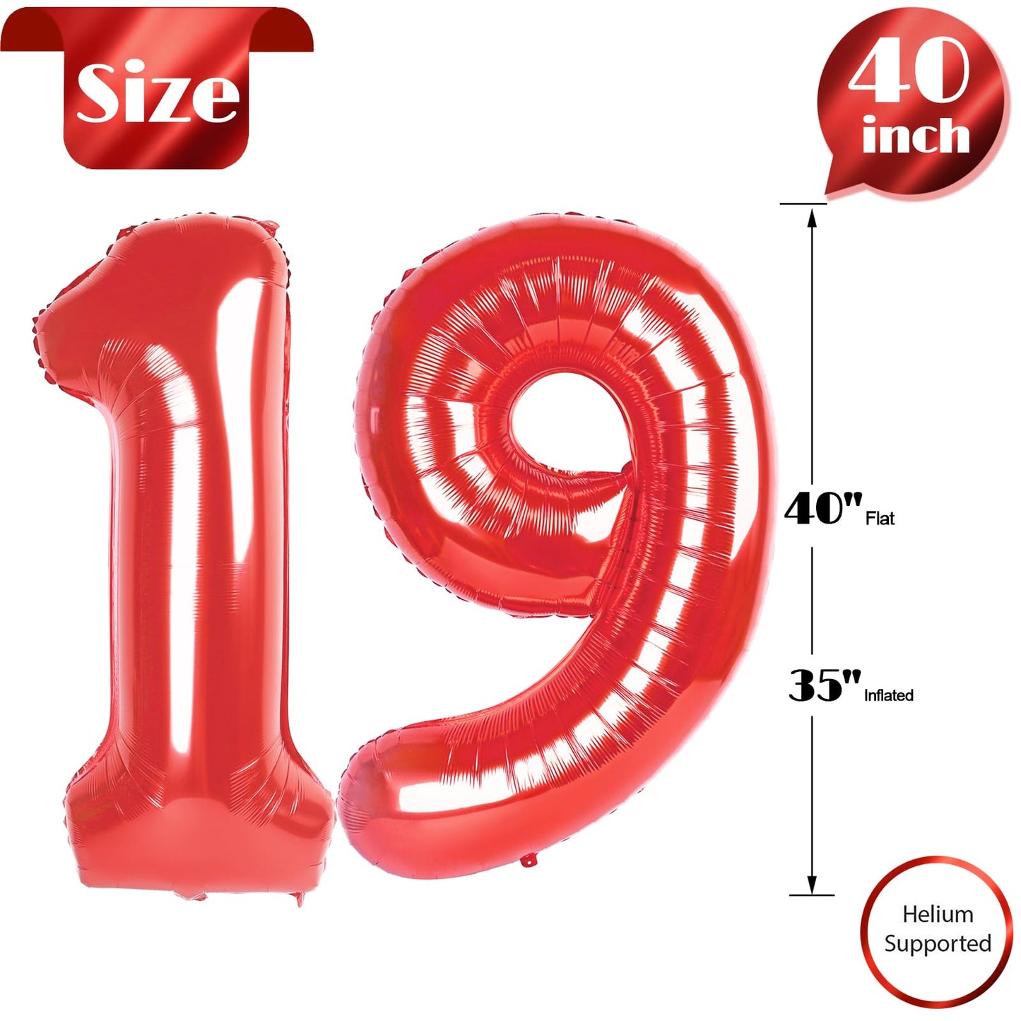 IWERP Red Number 19 Balloon – 40 Inch 19th Birthday Decor
