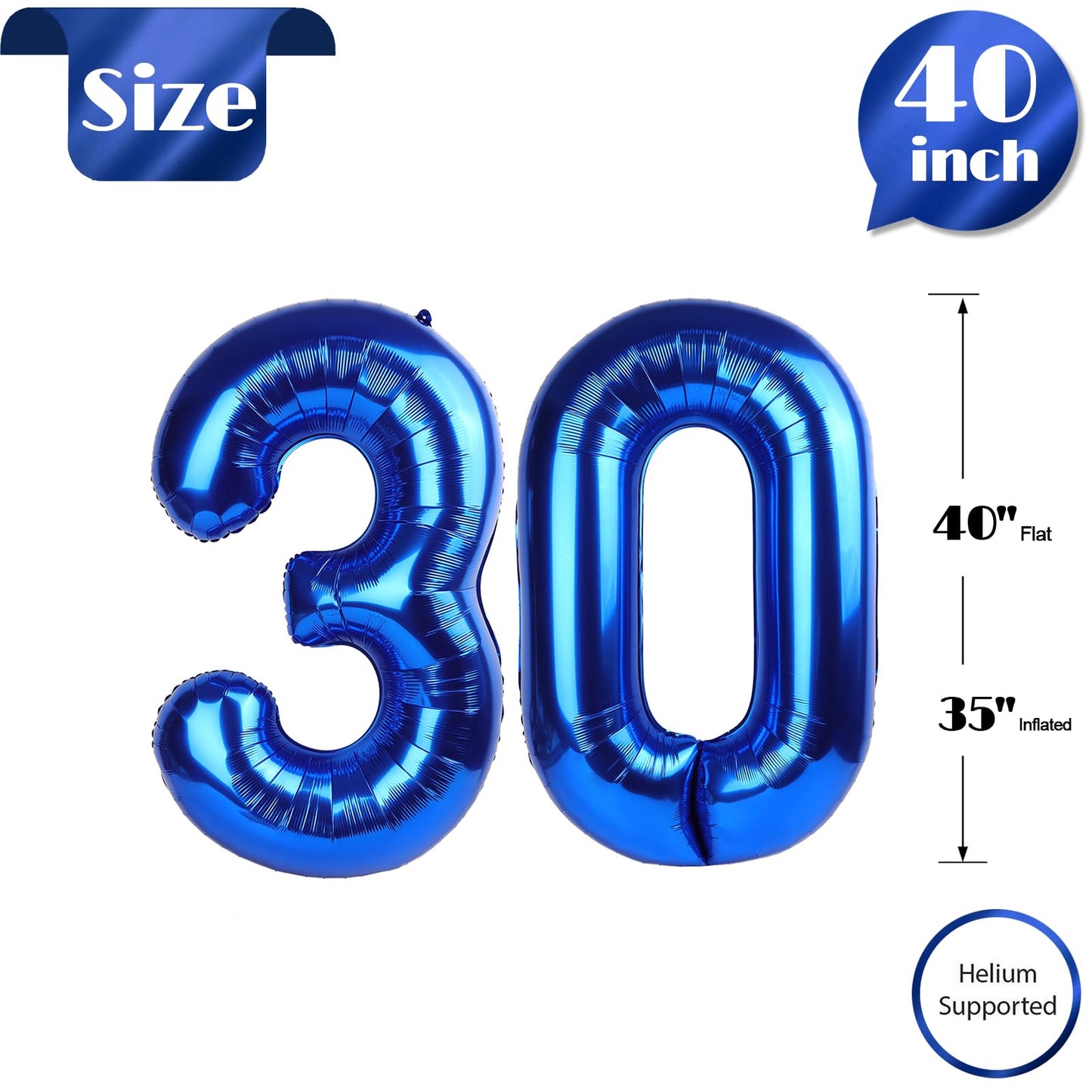 IWERP Navy Blue 30 Balloon - 40-Inch Number Balloon for 30th Birthday Party Decor