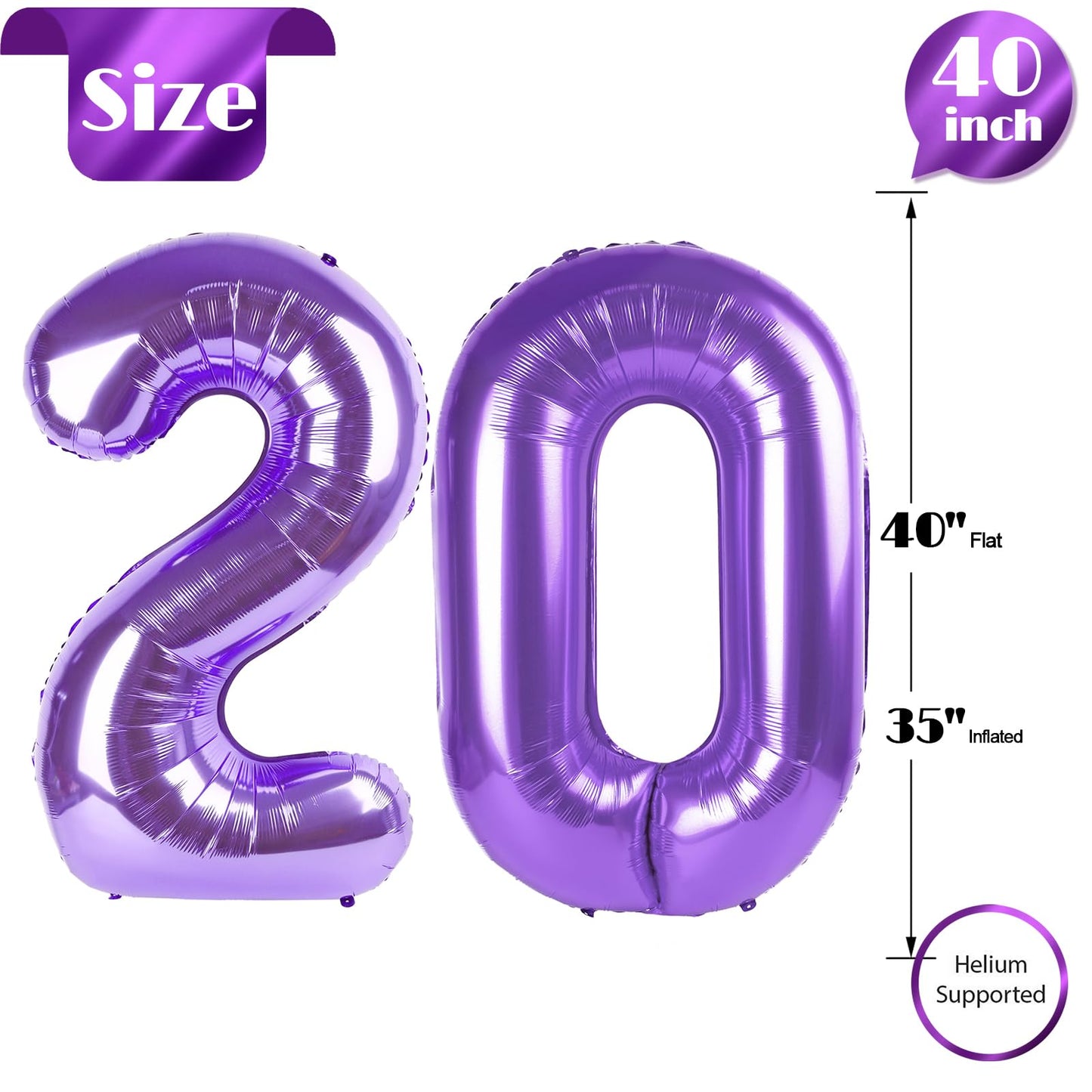 IWERP Purple Number 20 Balloon 40 Inch – 20th Birthday Decorations
