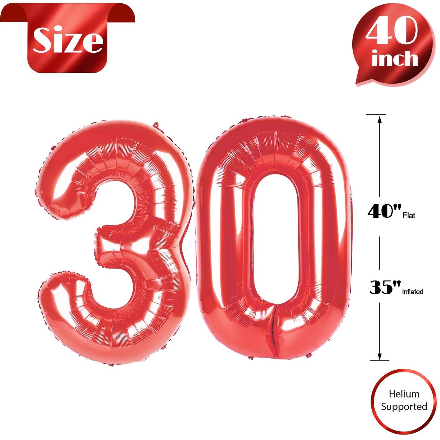 IWERP Red Number 30 Balloon – 40 Inch 30th Birthday Decorations