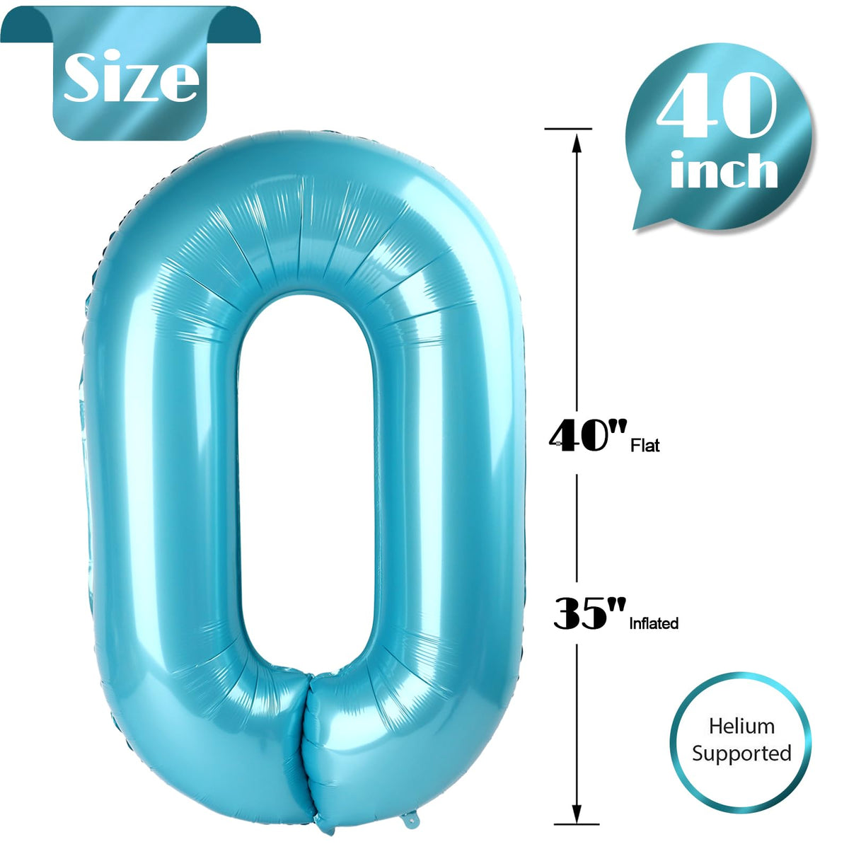 IWERP Pearlescent Blue 40-Inch Number 0 Balloon – Birthday Party Decor