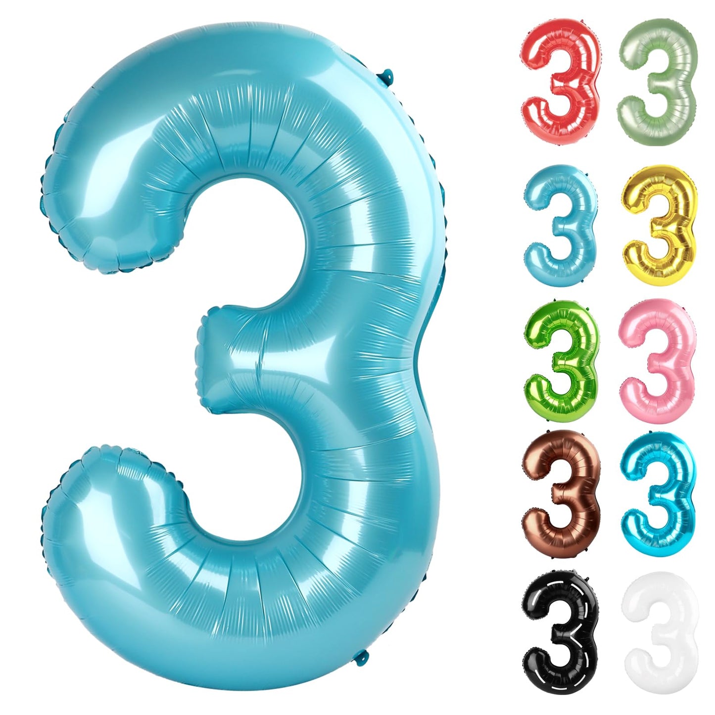 IWERP Pearlescent Blue 40-Inch Number 3 Balloon – 3rd Birthday Decor