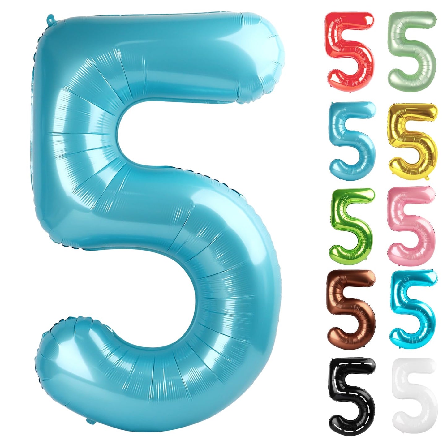 IWERP Pearlescent Blue 40-Inch Number 5 Balloon – 5th Birthday Decorations